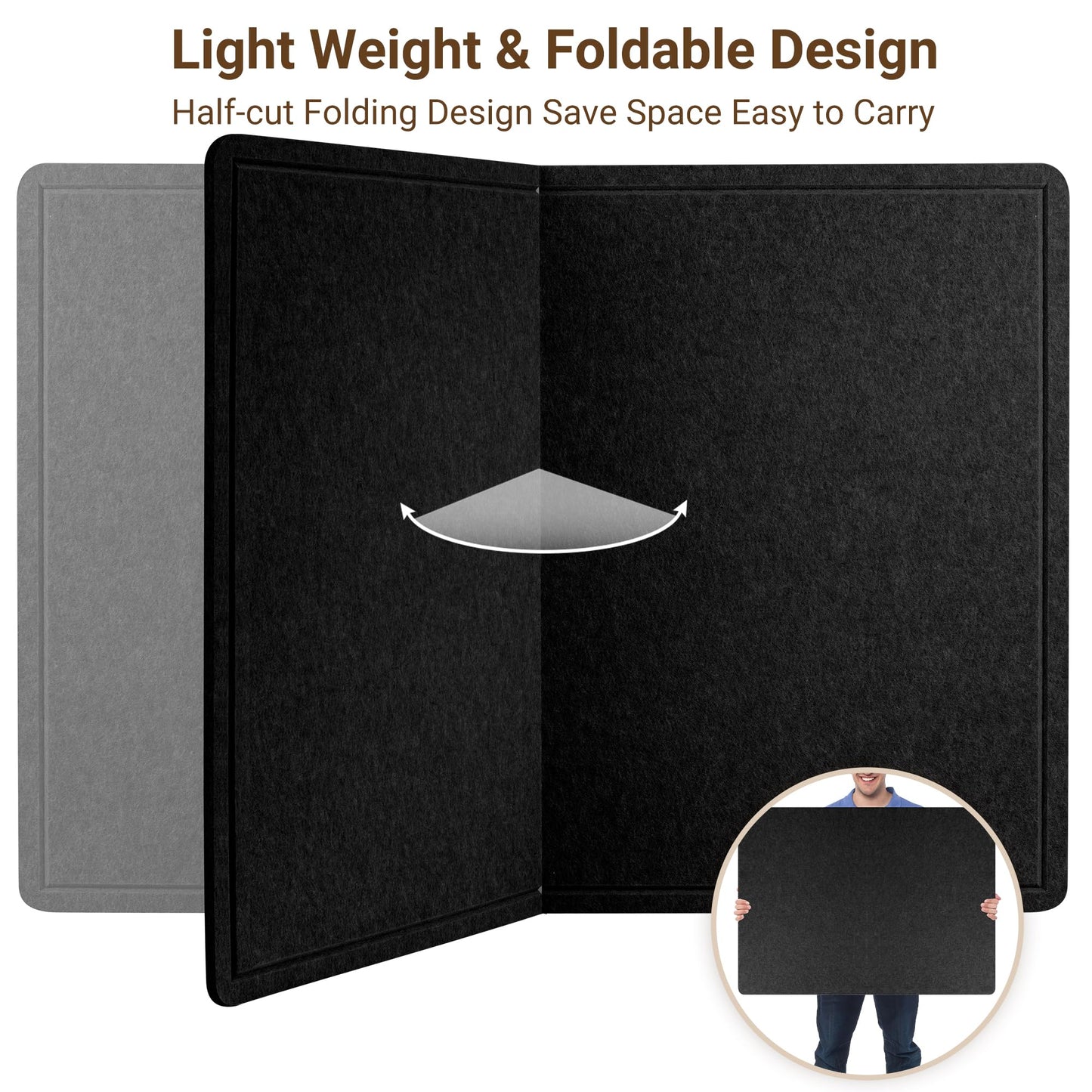 AKTOP Bulletin Board, 24" x 16" Foldable Felt Notice Pin Board for Wall, Decorative CorkBoard Photo Display Board with Self-Adhesive Tape, Vision Board Cork Board Alternative with 25 Pushpins - Black