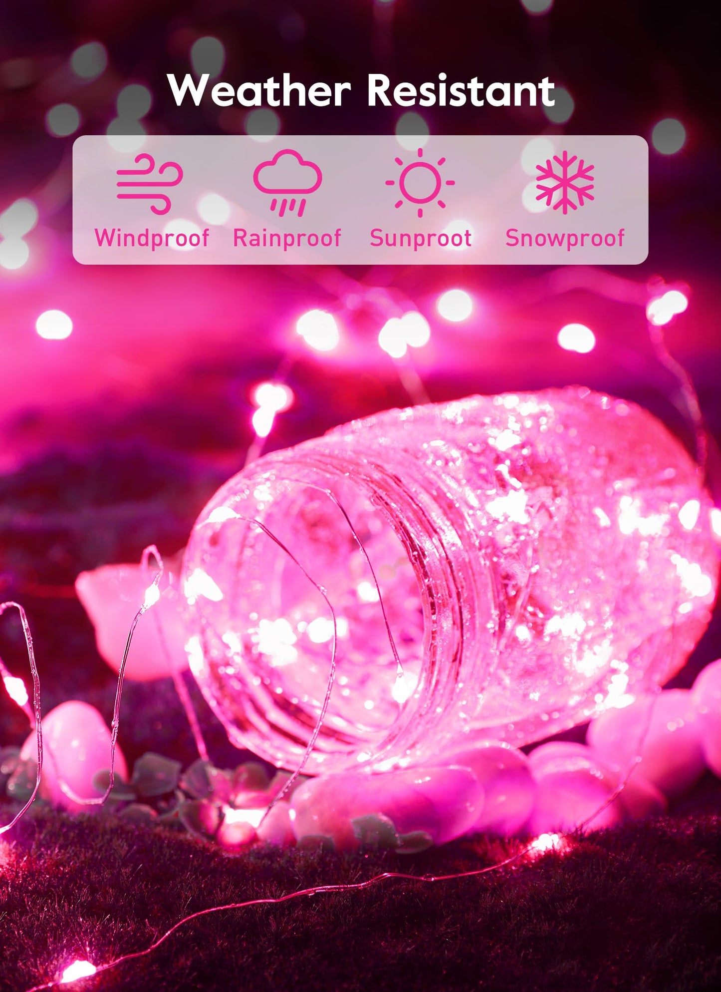 Minetom USB Fairy Lights, 33ft 100 LEDs, Waterproof, 8 Modes, Pink, Copper, Ideal for Valentines Day, Wedding, Christmas Decoration