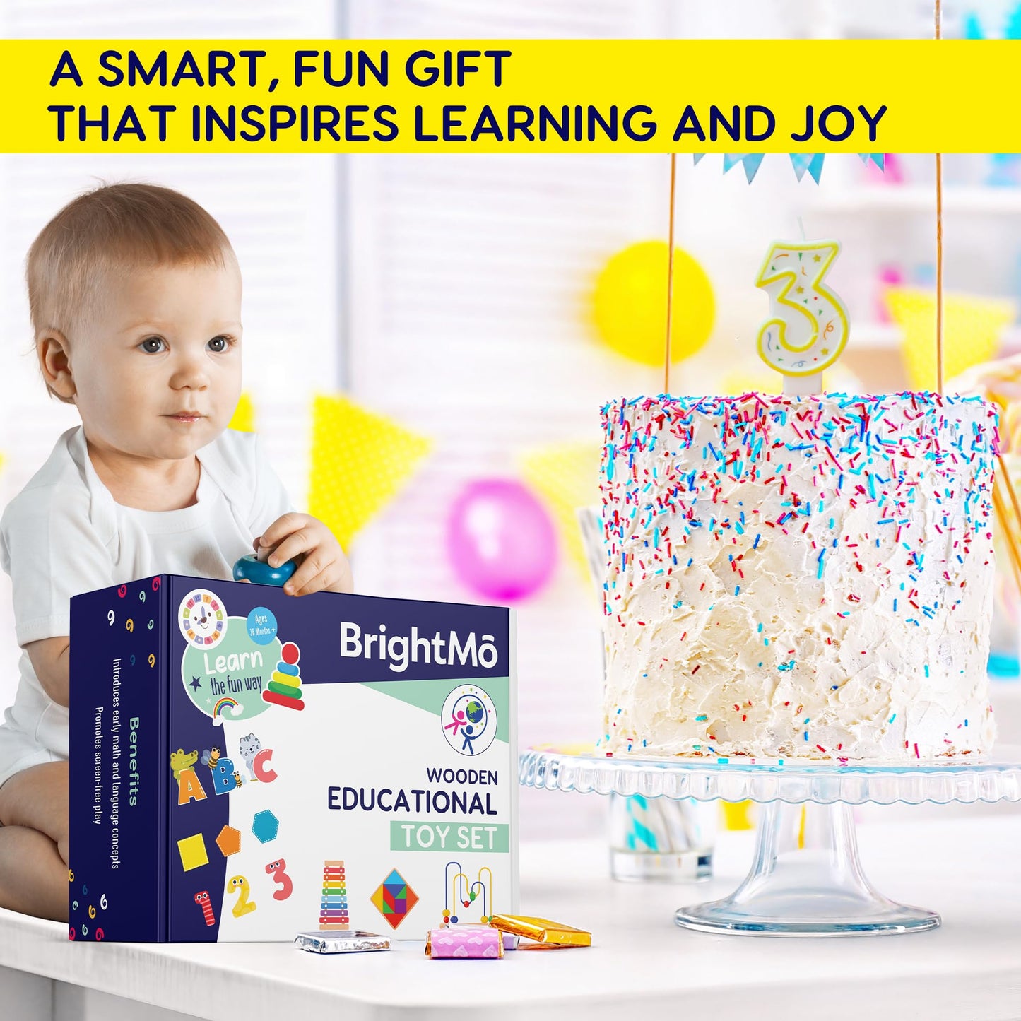BrightMō 8-in-1 Montessori Wooden Activity Toy for 3 Year Old Boys & Girls – Alphabet, Numbers, Shape Sorting & Xylophone – Preschool Educational Learning Set