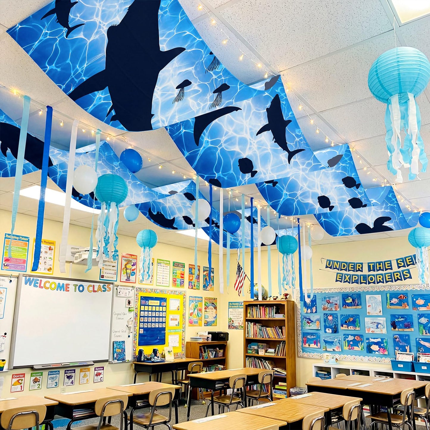 Feifeiya 3 Pcs Under The Sea Ceiling Decorations 24 Inch x 12 ft Vbs 2026 Decorations Summer Ocean Birthday Party Decor Ceiling Cover Banner for Summer Vocation Church Sunday School Daycare Classroom