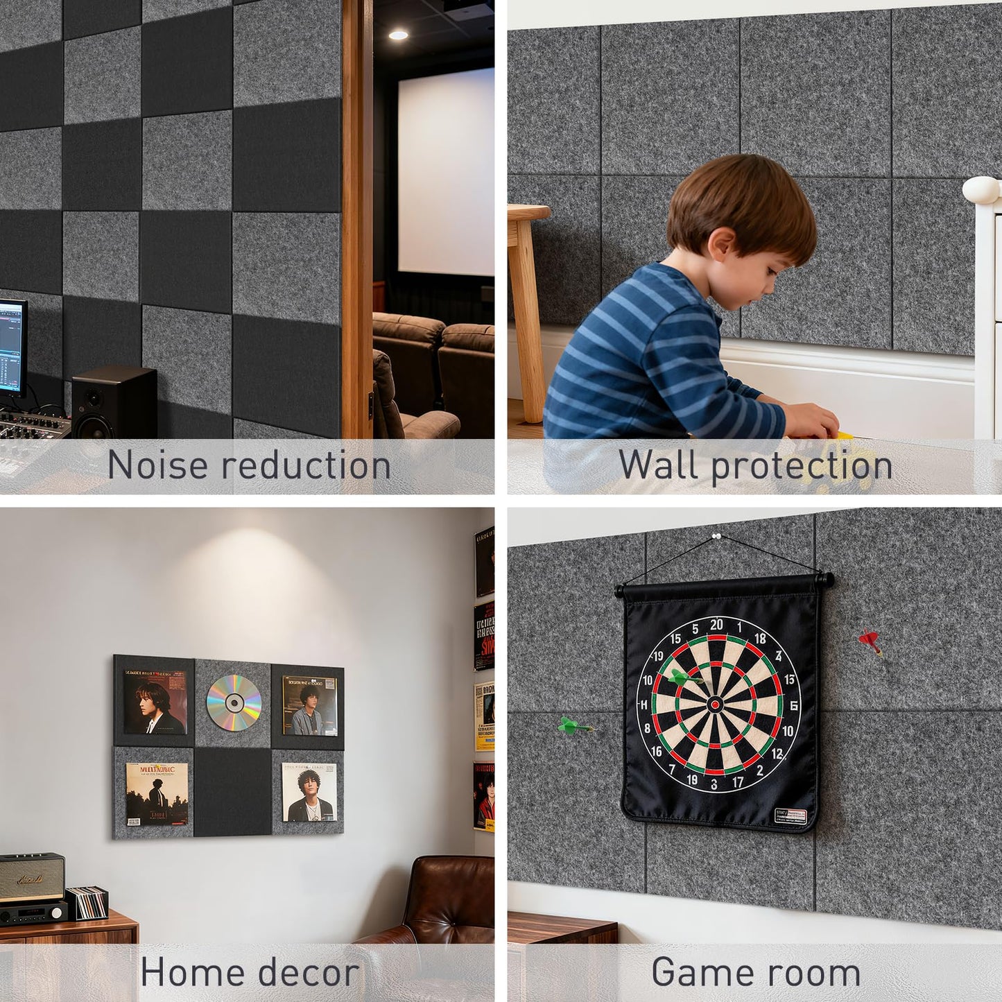 QUEENLINK Large Cork Board 36"x24", 6-Pack Self-Adhesive Felt Bulletin Board Tiles with 60 Push Pins, Square Felt Wall Panels Pin Board Tack Board Wall Organizer for Home Office Decor, Grey