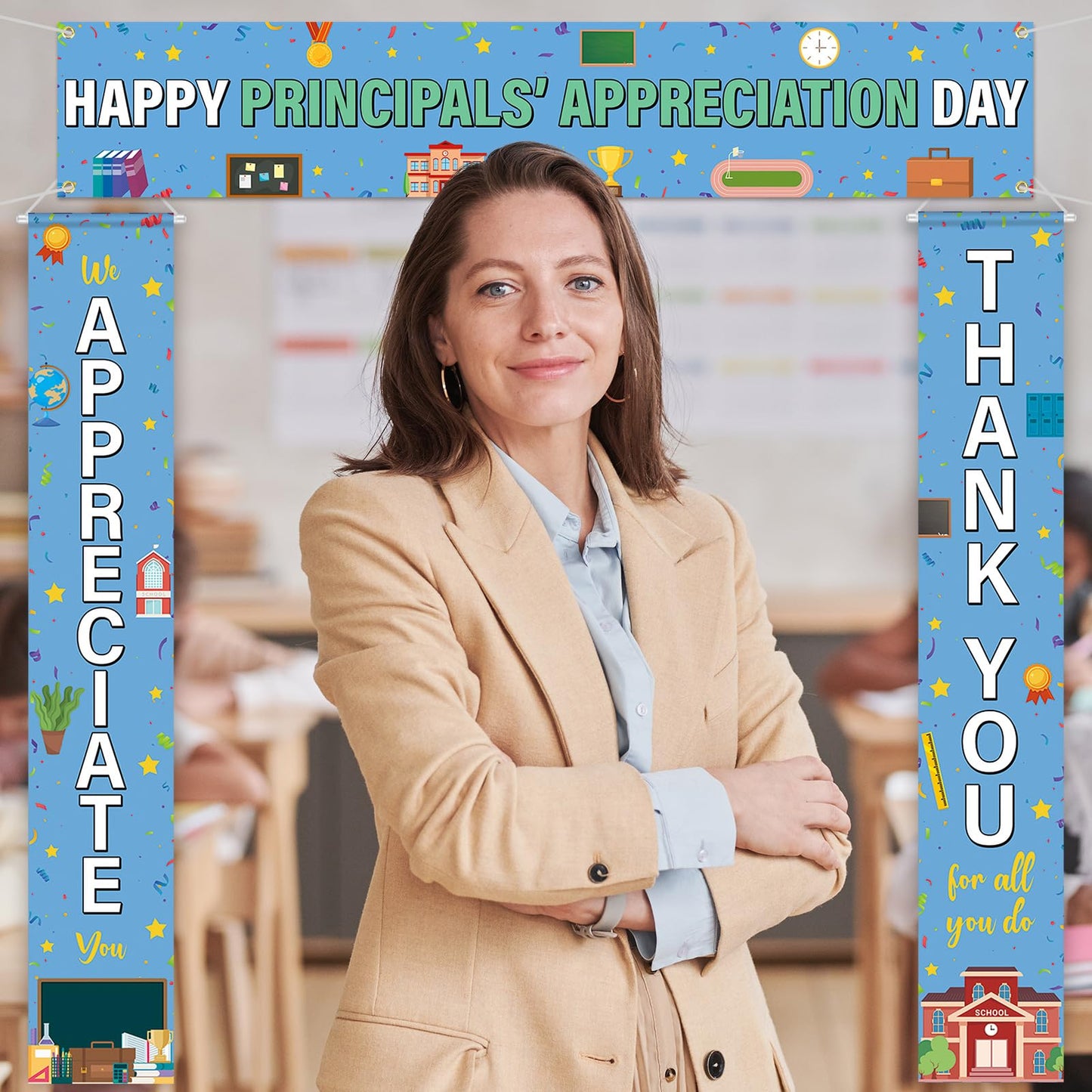 Fanfanwin Happy Principals Appreciation Day Banner Set Principal Appreciation Sign Banner We Appreciate Thank You Party Supplies Decorations for Men Women Education Workers