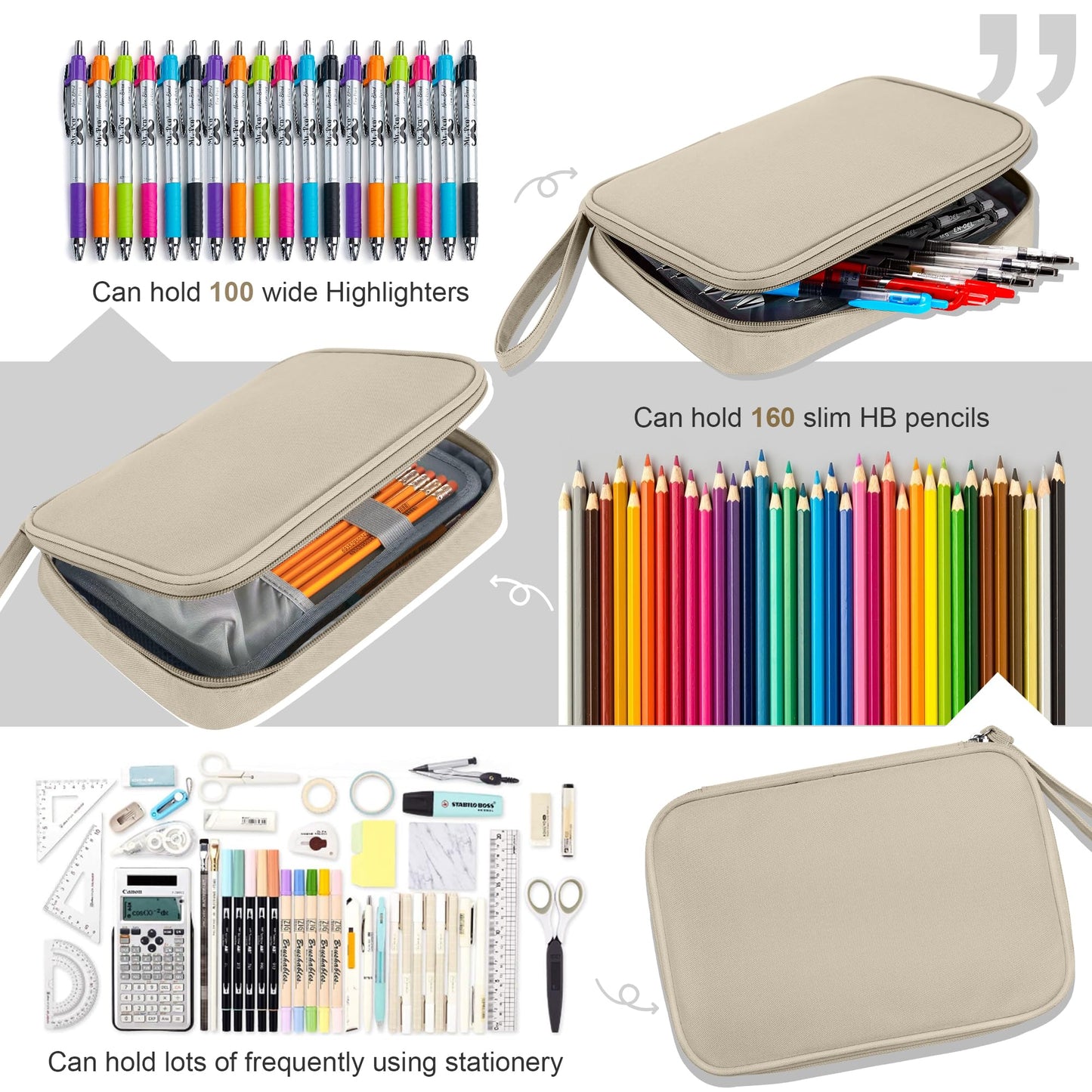 Zannaki Big Capacity Storage Pouch Marker Pen Pencil Case Simple Stationery Bag Box Art Tool & Sketch Storage Boxes for Bullet Journal Middle High School Office College Student Girl Women Adult Teen