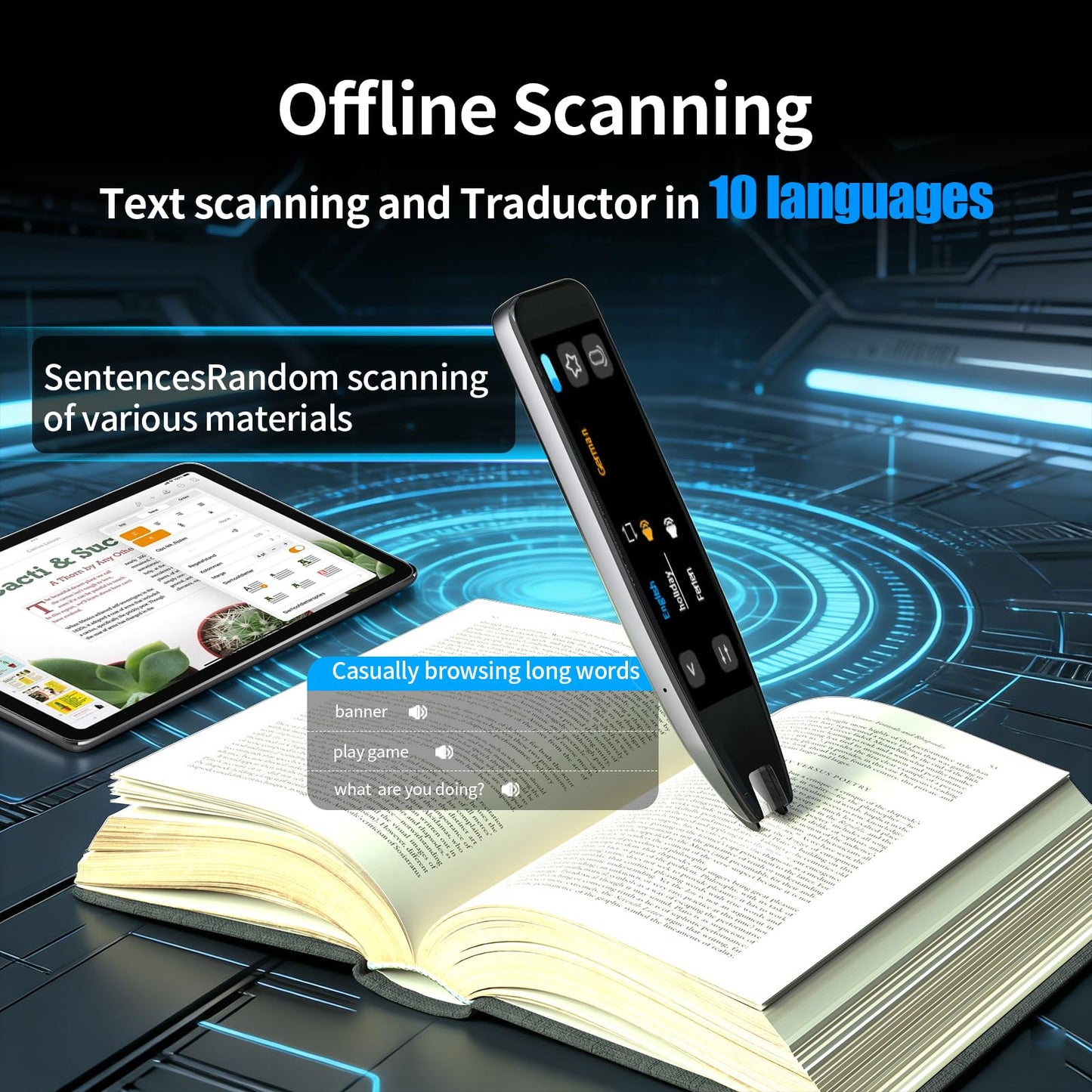 Translator Pen&Scan Reader Pen for Language Learners&Dyslexia&Learning Difficulties& Adults,OCR Translation Pen&Pen Scanner,Text to Speech Device for 142 Language(Grey)