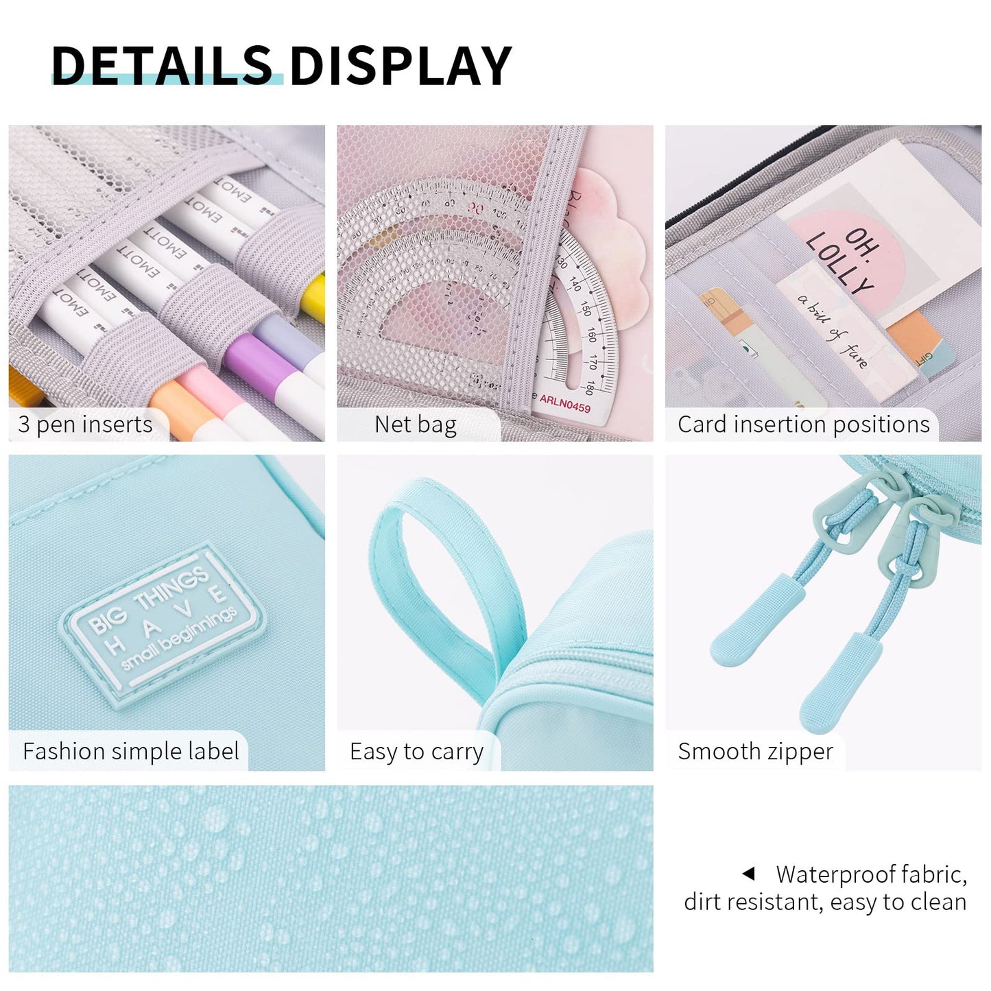 CICIMELON Durable Pencil Case Big Storage Pen Pouch Bag for School Supplies Office College Teen Adults, Light Blue