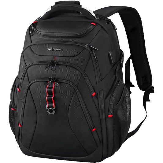 KROSER Travel Laptop Backpack 17.3 Inch XL Computer Backpack with Hard Shell Saferoom RFID Pockets Water-Repellent Business College Daypack Stylish Bag for Men/Women-Black
