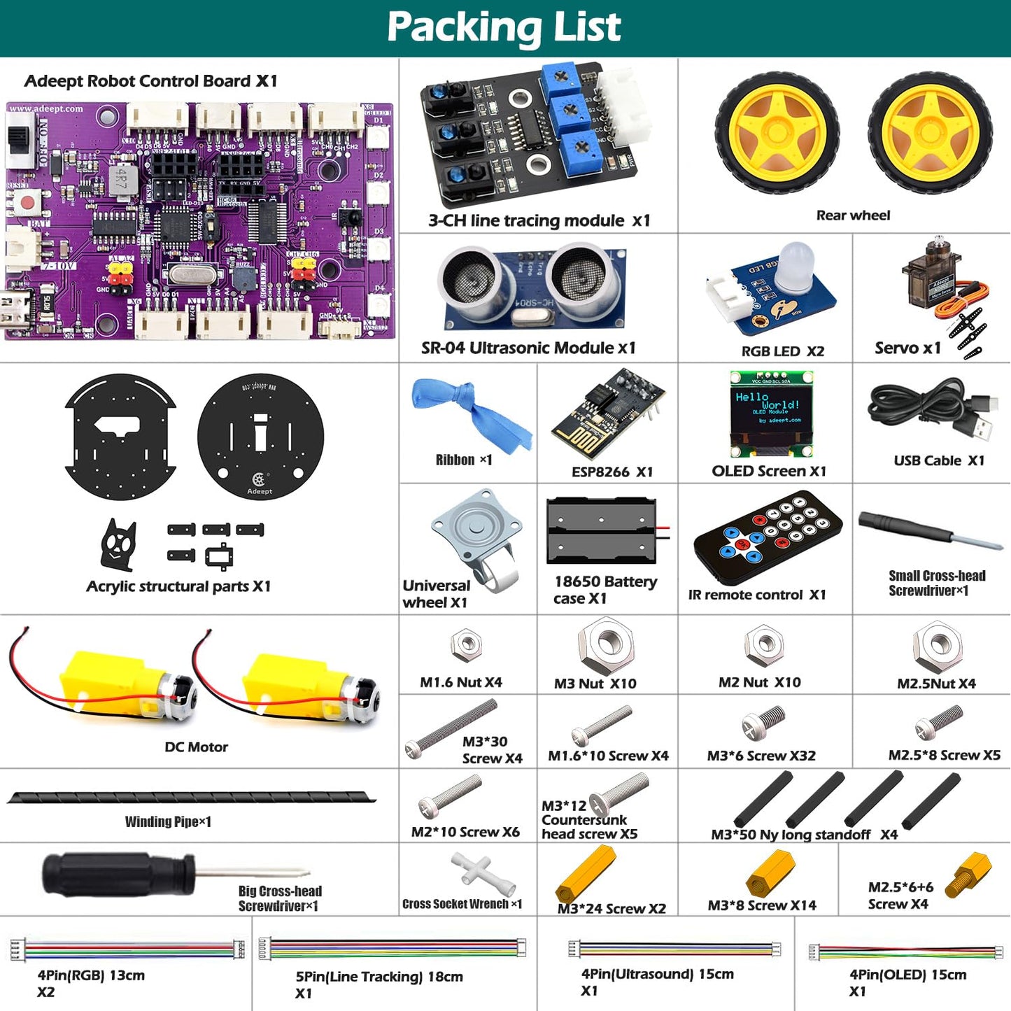 Adeept Smart Car Kit(Compatible with Arduino IDE), Line Tracking, Obstacle Avoidance, OLED Display, Ultrasonic Sensor, Wireless Remote Control, DIY STEM Educational Robot Car Kit (Black)