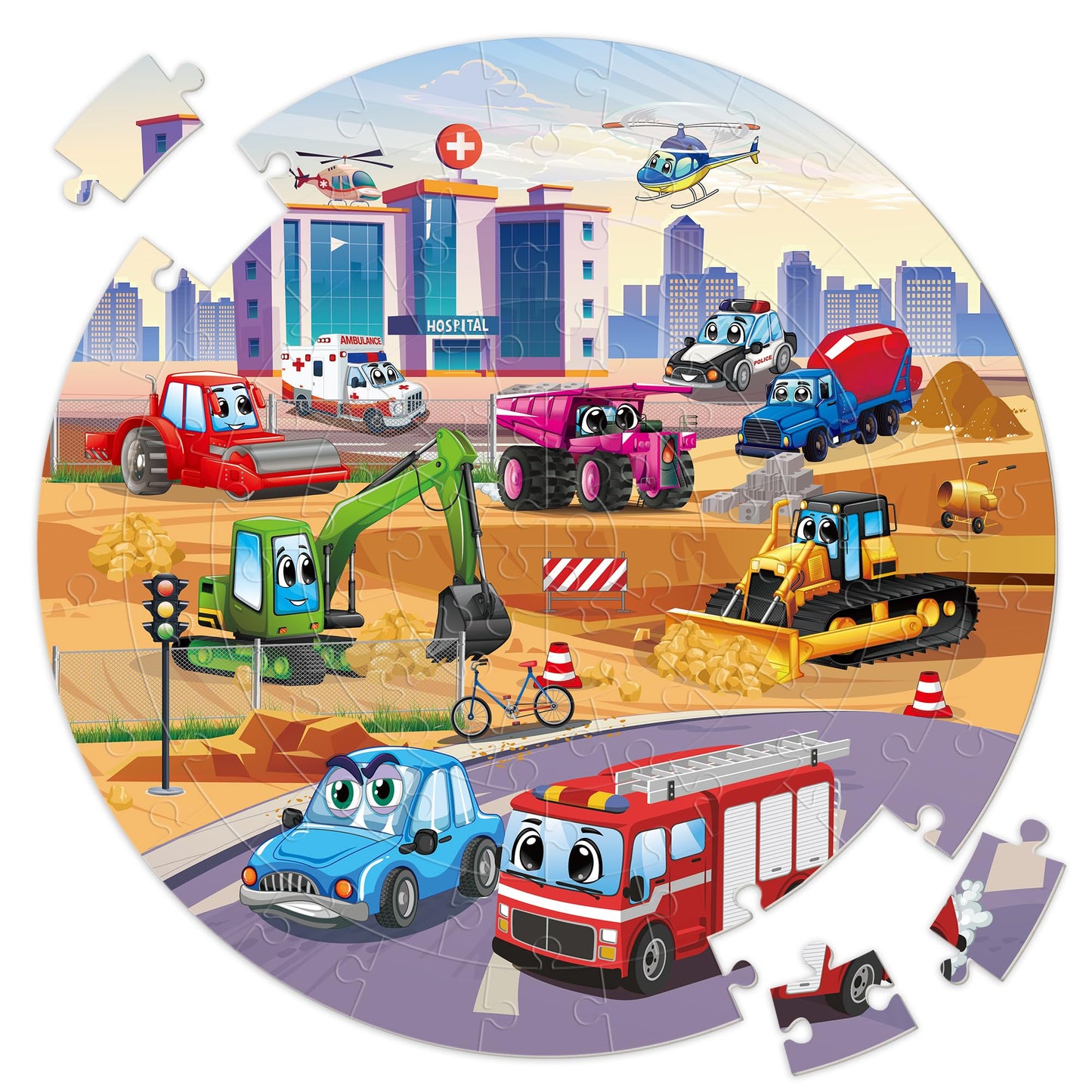SYNARRY Vehicle Floor Puzzle for Kids Ages 3-5, Large 70 Piece Puzzle for Kids Ages 4-6, Preschool Toys Gifts for 3 4 5 6 7 8 Years Old Boys Girls Children, Easter Basket Stuffers for Boys Girls