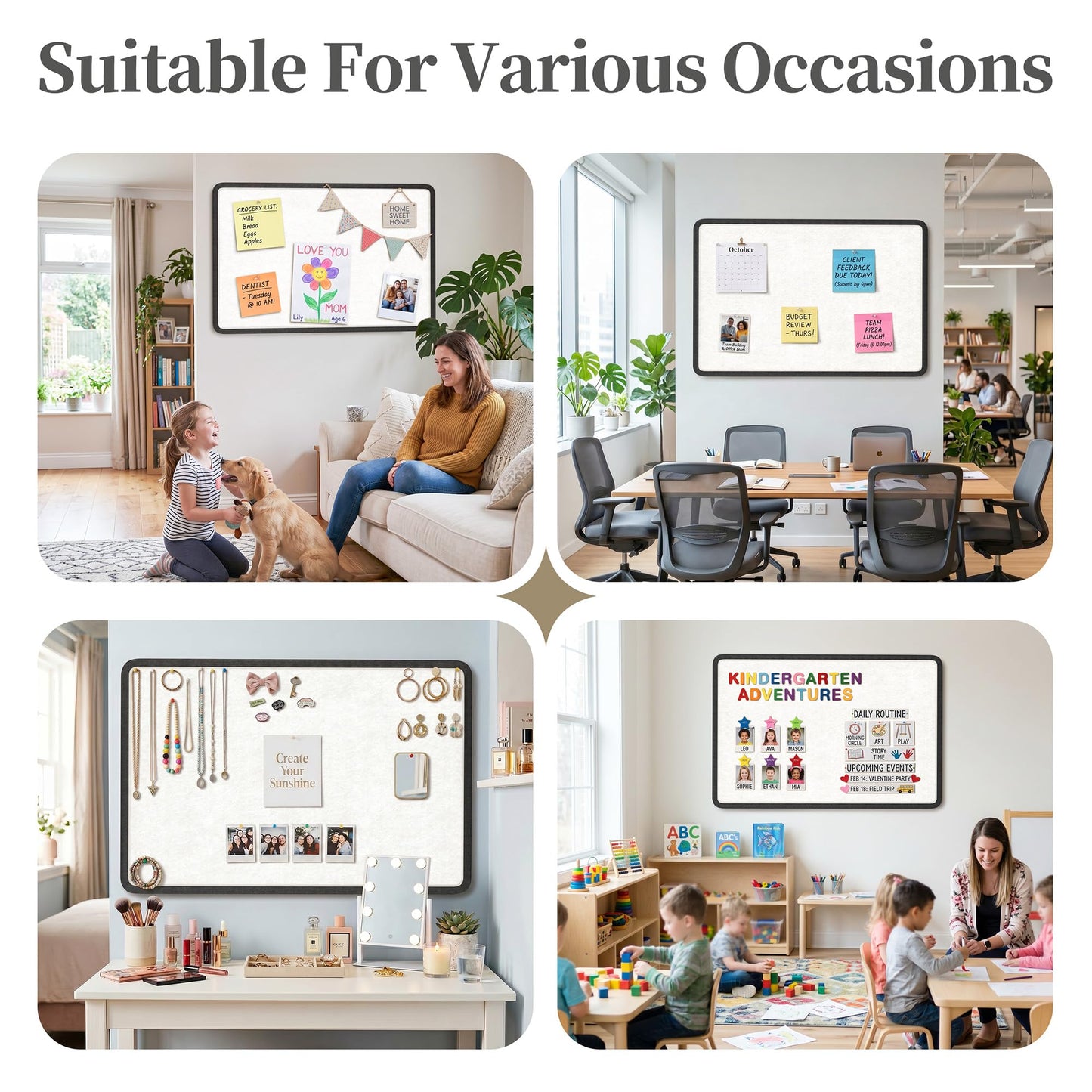KERRAM Bulletin Board, 24 x 18 inches Decorative Felt Foldable Photo Pin Boards, Vision Board Cork Board Alternative for Walls, Office, Home, Classroom with Pushpins ＆ Small Storage Bag, Black