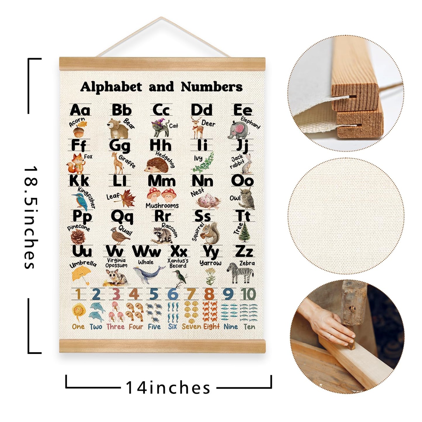 Alphabet and Numbers Educational Poster for Classroom Decor,Educational Wall Art Decor for Toddlers 1-6,Toddler Learning Poster for Ages 3-5 for Nursery Playroom,Classroom Must Haves 14x18.5Inch(1, Beige)