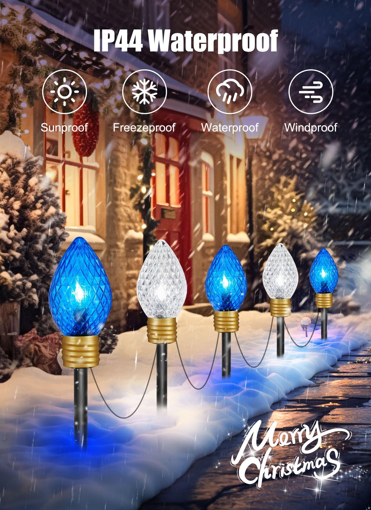 Minetom Christmas Jumbo Lights - 2 Pack C7 Pathway Lights 10.5 Feet, Blue & Cool White