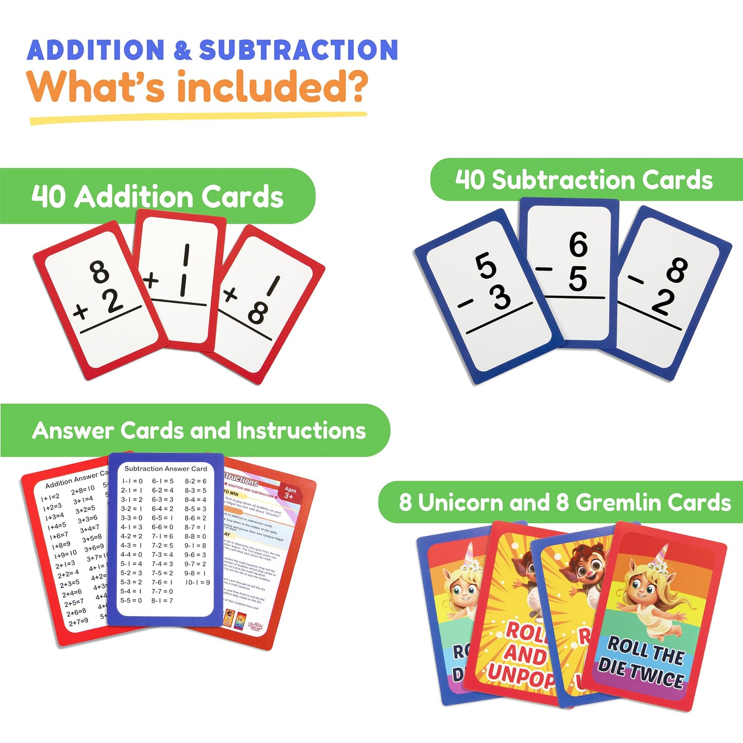 THE FIDGET GAME Addition & Subtraction Flash Cards, Math Games for Children to Practice Identifying Numbers - Educational Learning Toy & Interactive Tools for Ages 4+ Years