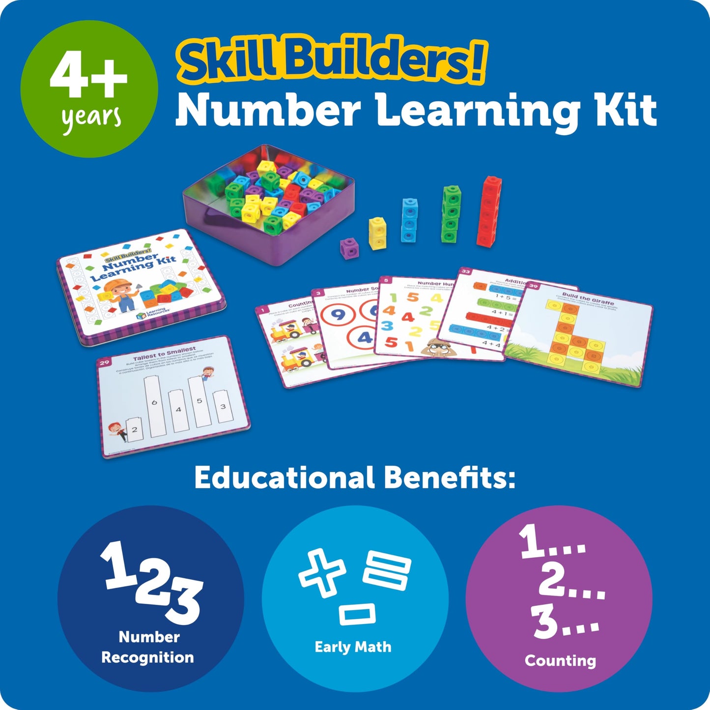 Learning Resources Skillbuilders Numbers Learning Kit - Math Manipulatives, Linking Cubes, Homeschool Supplies, Preschool Classroom Must Haves, Toddler Activities