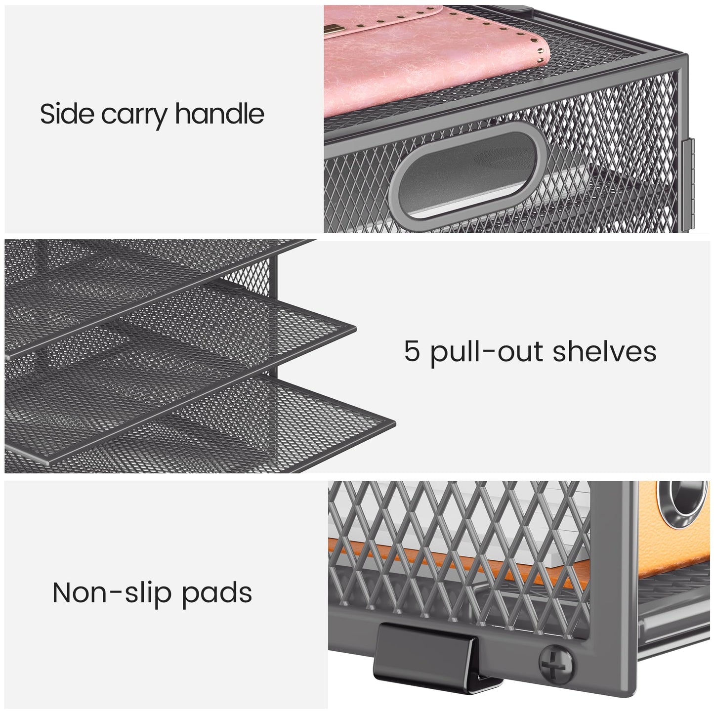 Lavatino 8-Tier Office Desk File Organizer, Letter Tray Paper Organizer with Handle, Including 5 Adjustable Slide Trays for Organizing Desktop Workspace Accessories and Supplies (Grey Metal Mesh)
