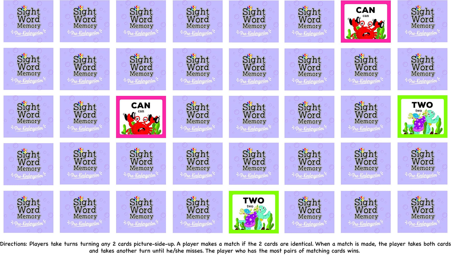 Urban Supply Co Sight Word Memory Game / Matching Game. Reading and Language Building for Grades Pre-Kindergarten Through Second Grade. Early Children's Educational Learn to Read (Kindergarten)