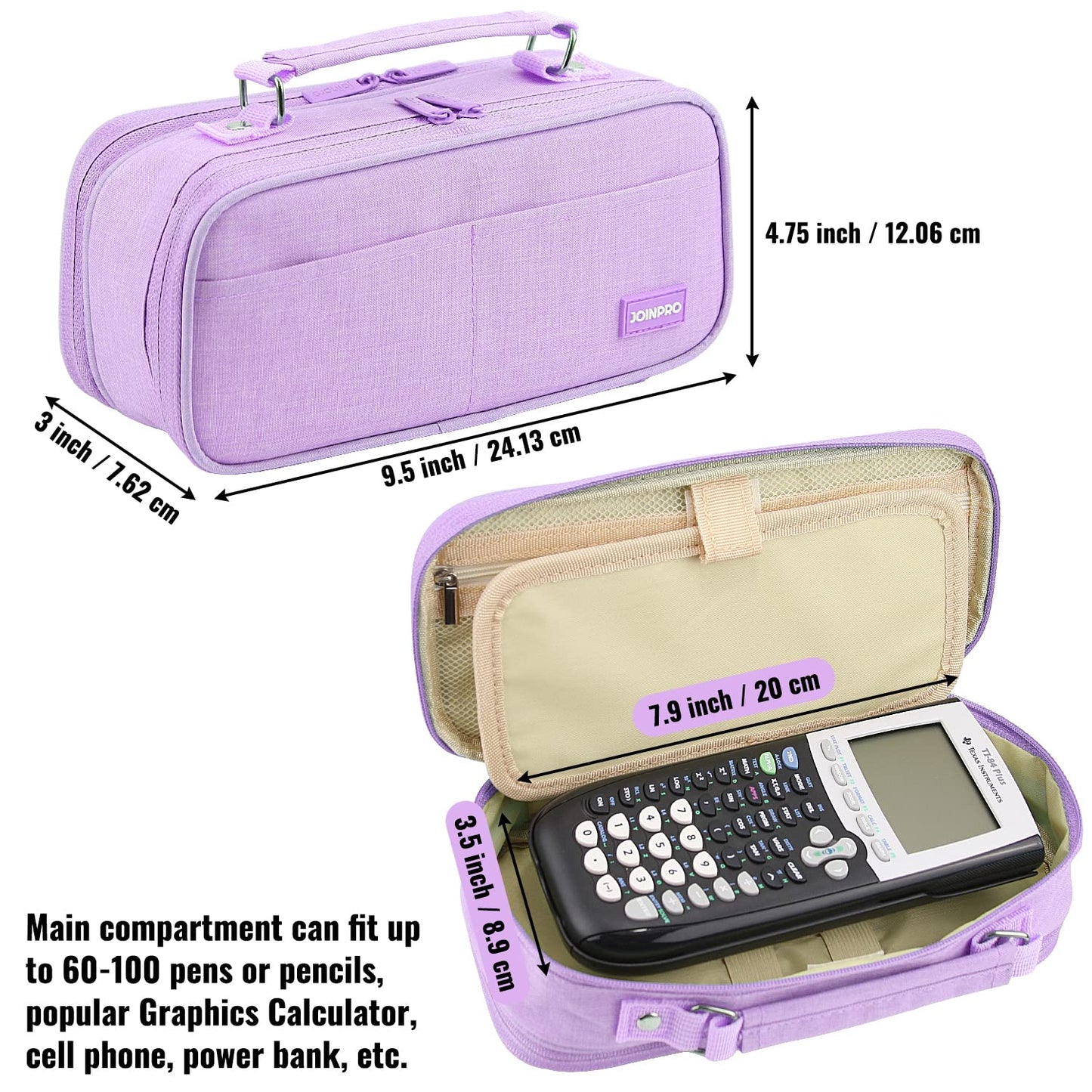JOINPRO Large Capacity Pencil Case, 4 Compartment Pen Pouch Organizer with Double Zipper, Storage Bag for School, Office, Teen Girl Boy Men Women (Purple)