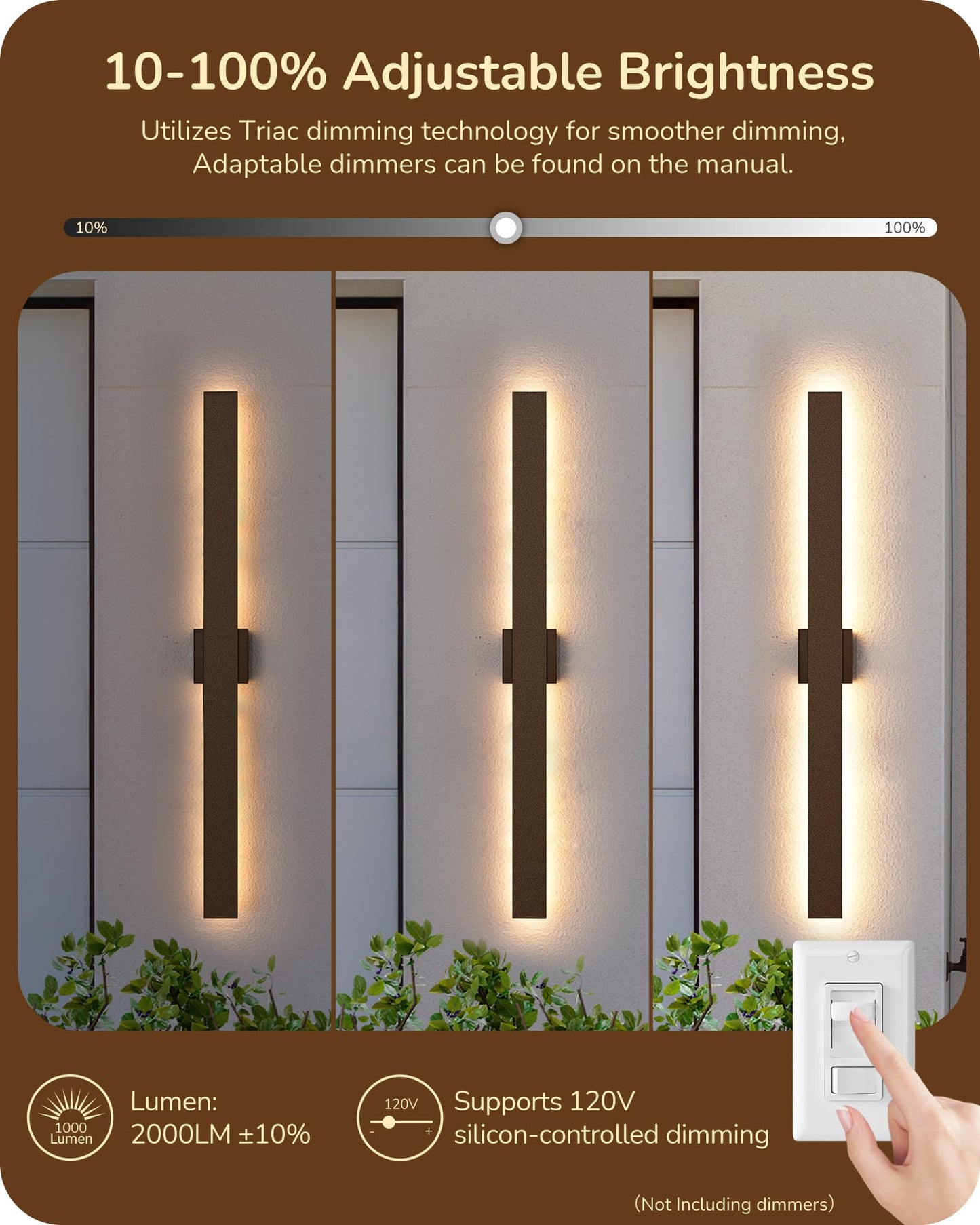 EDISHINE Outdoor Wall Lights 2 Pack, Dimmable Rectangular Sconce, 39.4 in, Iron, IP65 Waterproof, Oil Rubbed Bronze, Model BD050-XX