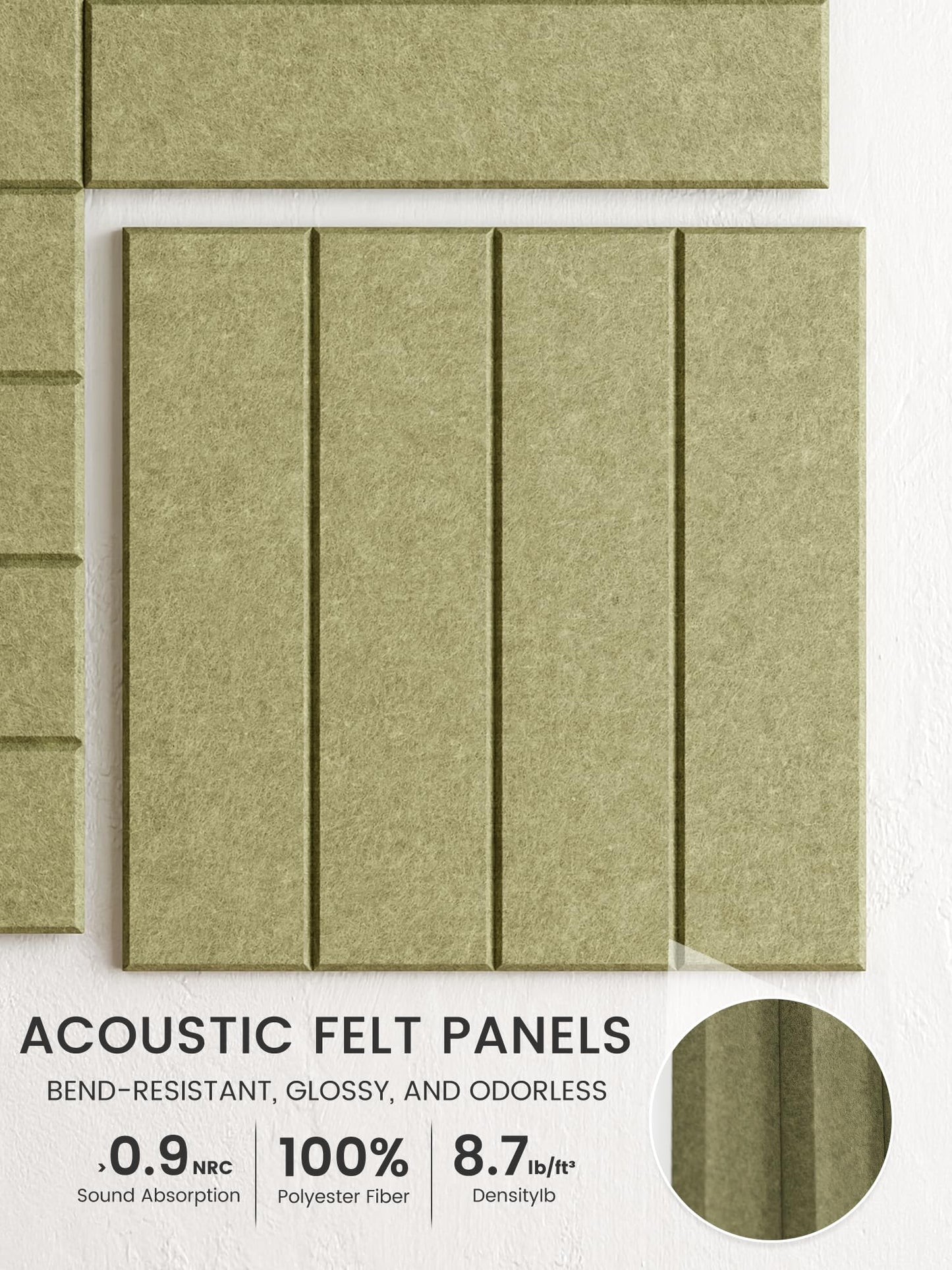 Bumusty Large Cork Board Alternative-48 x 36" Felt Bulletin Board Tiles, with 30 Pushpins, 70 Adhesive Tabs, Bold-Stripe 12-Pack, Cork Boards for Office Push Pin Board Felt Board-Olive Green