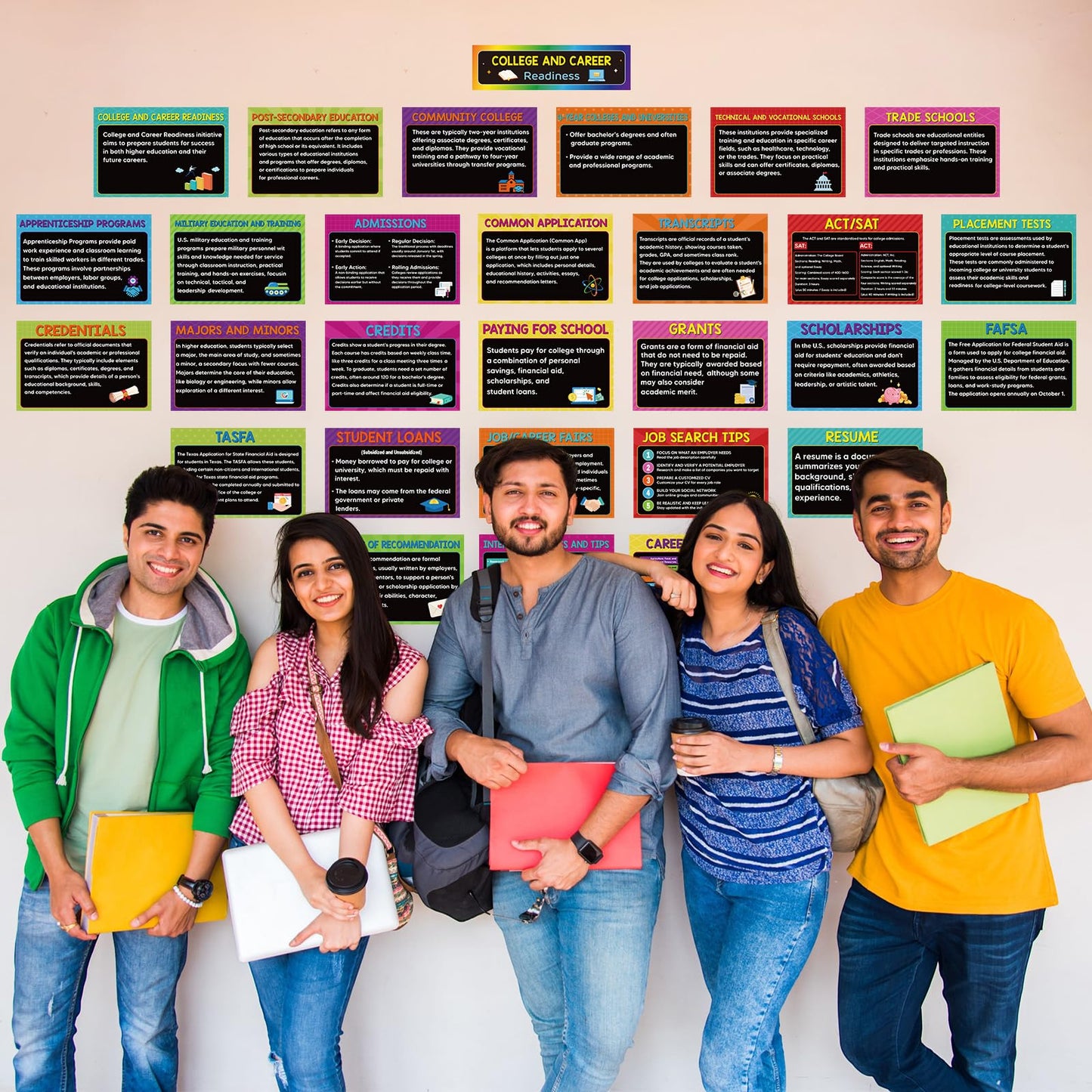 Outus 29 Pcs College and Career Readiness Posters Bulletin Board Kits for High School Classroom Decorations College Jobs and Career Interactive Bulletin Board Set Higher Educational Poster (Vibrant)