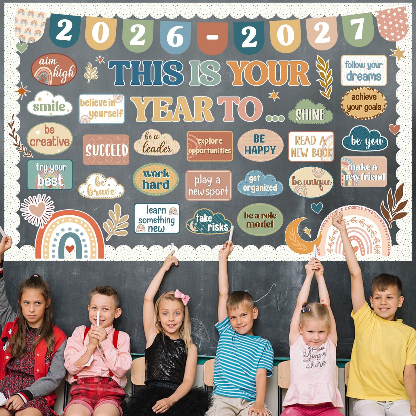 This is Your Year Bulletin Board Decorations Boho Welcome Back to School Bulletin Board Sets Inspirational Poster Positive Affirmations Wall Decor for Teacher School Office Chalkboard Wall Door Decor
