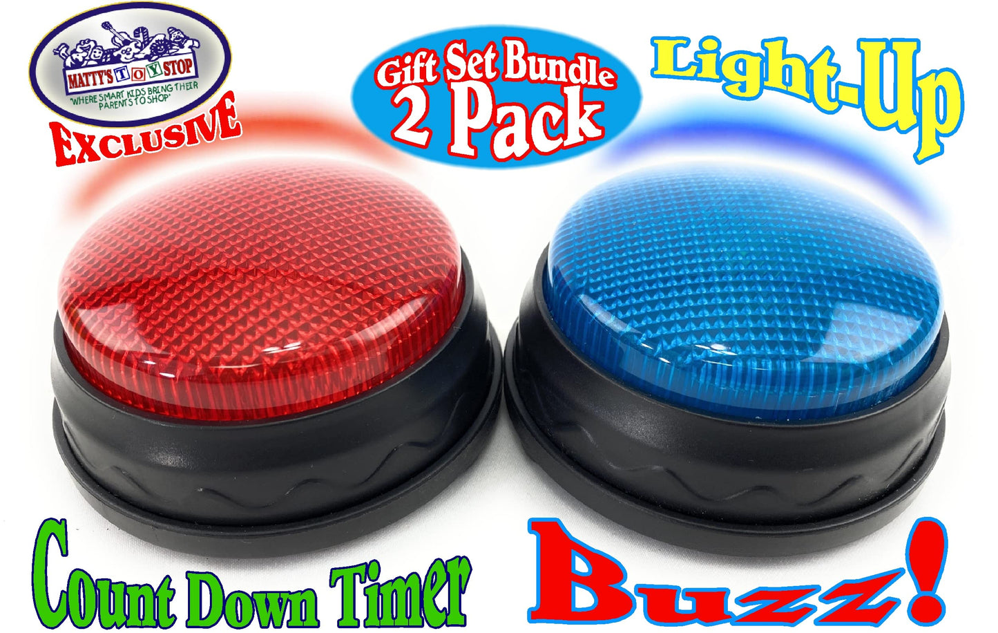 Matty's Toy Stop Lights & Sounds Electronic 3 Mode Red & Blue Game Answer Buzzer and Count Down Timer Gift Set Bundle (Perfect for Games, Classrooms, etc.) - 2 Pack