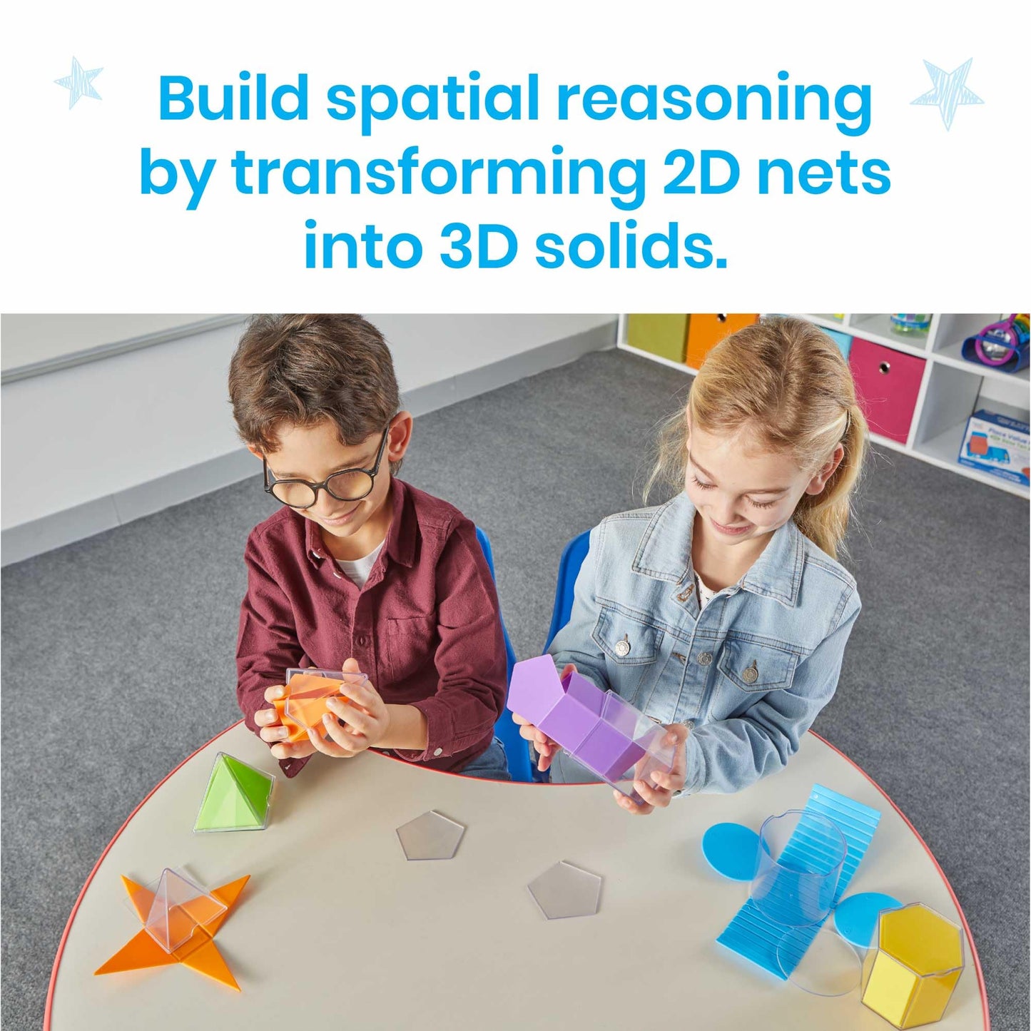 hand2mind Folding Geometric Shapes Advanced Set, 3D Geometric Shapes for Classroom, Geometry Manipulatives, Math Supplies, Montessori Math Materials, Teacher Must Haves, Home School Supplies