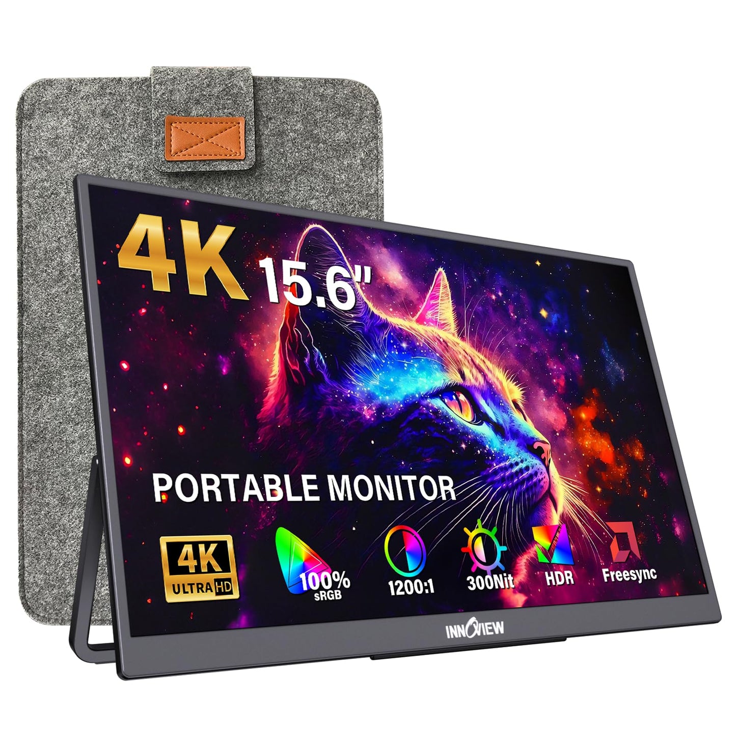 InnoView 15.6" Portable Monitor 60Hz 4K UHD 3840x2160 | 100% sRGB HDR | Travel Monitor with 2 USB-C & HDMI Ports | Second Screen for Laptop Mac PC Xbox PS5 Switch (Includes Adapter)