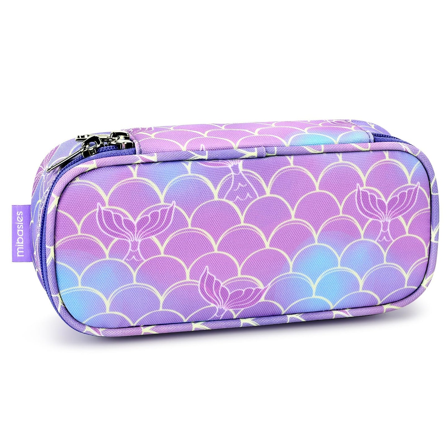 mibasies Girls Pencil Case for Kids, Multi-Slot Pencil Pouch, Mermaid Tail Purple