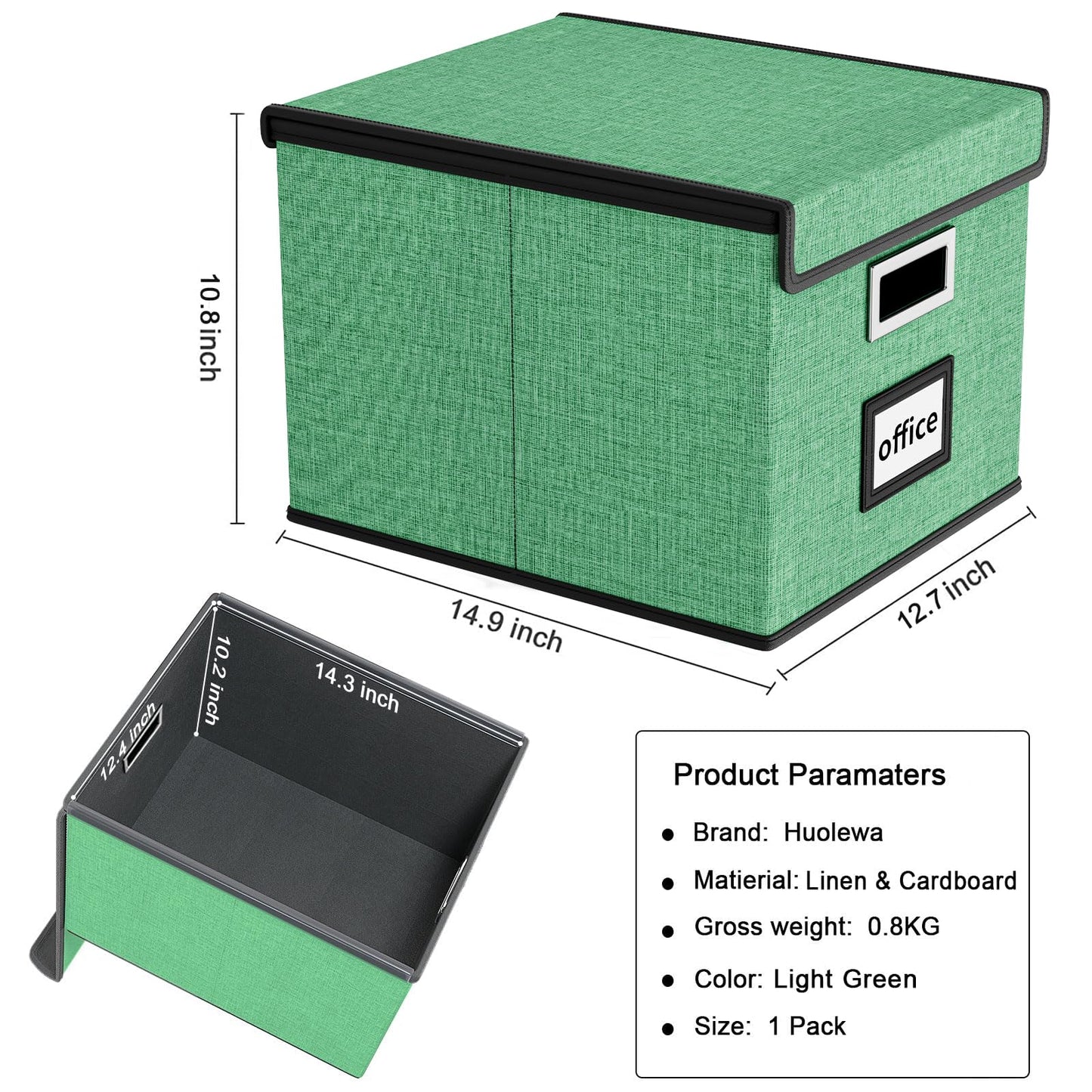 Huolewa File Organizer Box with Lid, Collapsible File Folder Organizer for Office Document Storage, Filing Box with Plastic Slide for Letter Size Hanging File Folders(1 Pack, Light Green)