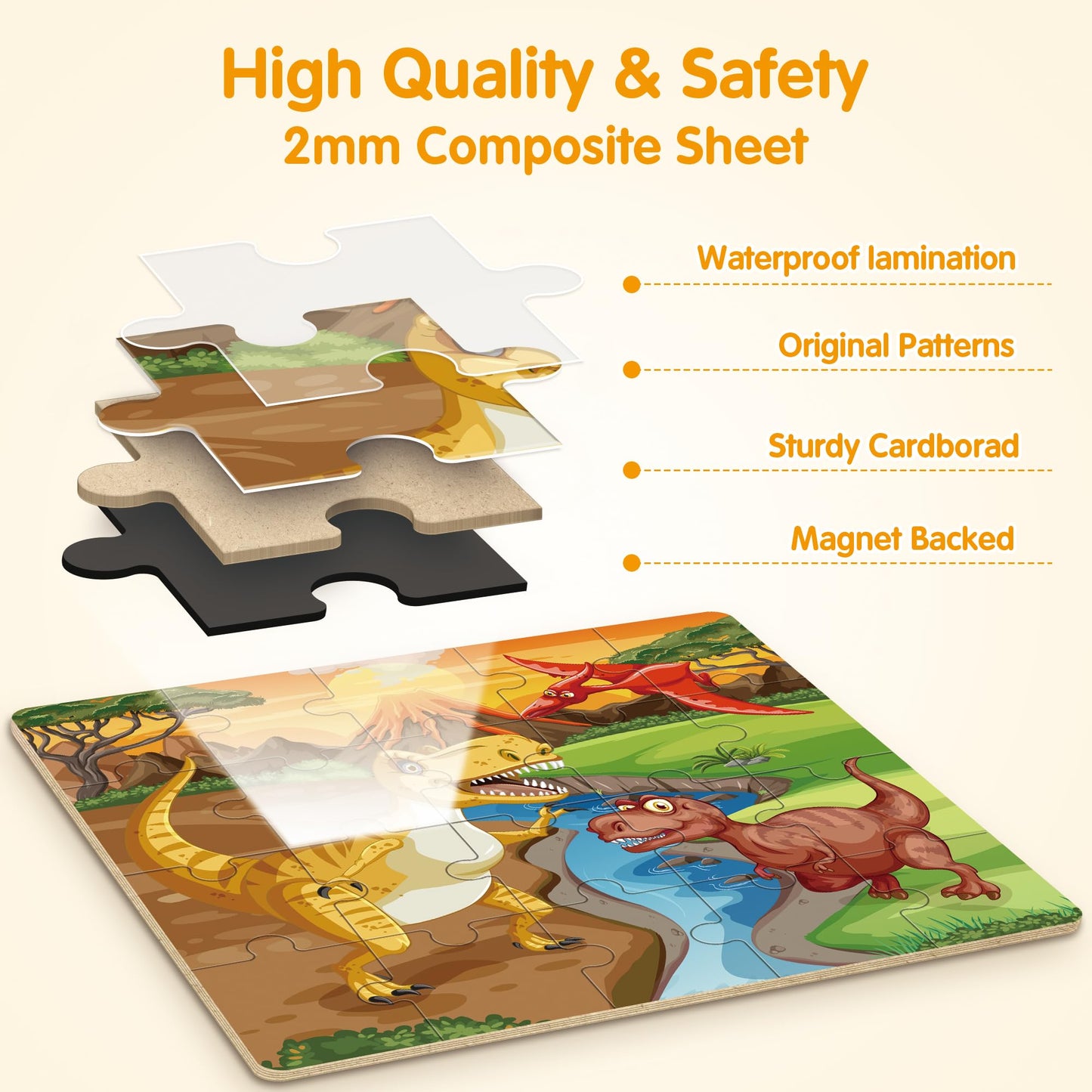 SYNARRY Magnetic Dinosaur Puzzles for Kids Ages 3-5, 20 Pieces Puzzles for Toddlers 4-6, Easter Basket Stuffers Gifts for Kids, Car Airplane Road Trip Activities Magnet Games Toy for Boys Girls