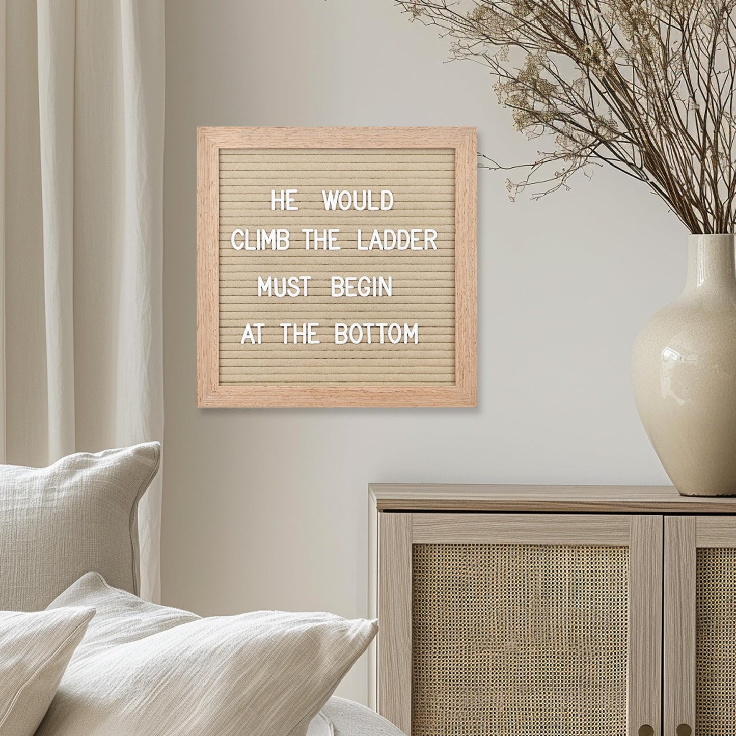 Felt Letter Board with 294 Letters, Numbers, Symbols - 10x10 inch Changeable Message Board with Wooden Frame Wall Mount (Beige)
