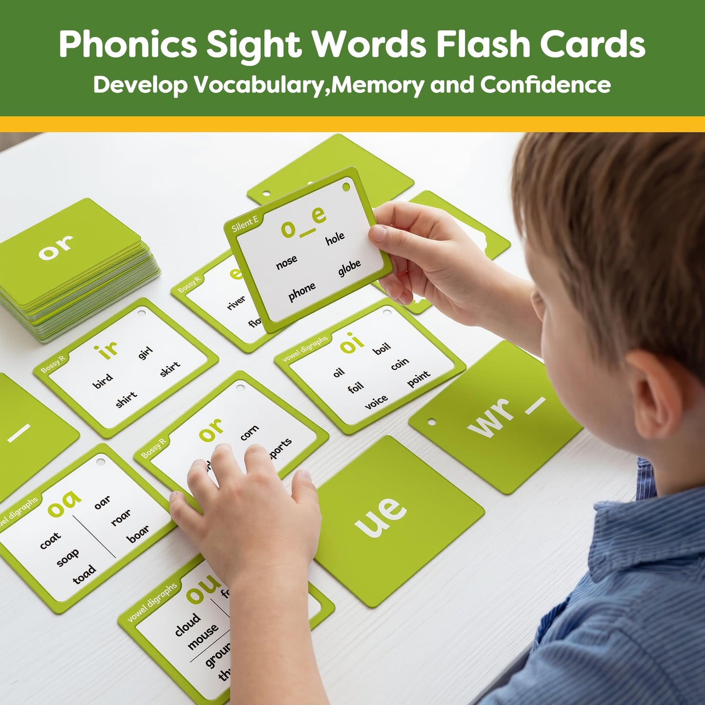 Torlam Sight Words Flash Cards for Kids Phonics Learning,Learn to Read Digraphs CVC Blends Long Vowel Sounds Spelling Reading Phonics Games, Site Words for Classroom Homeschool