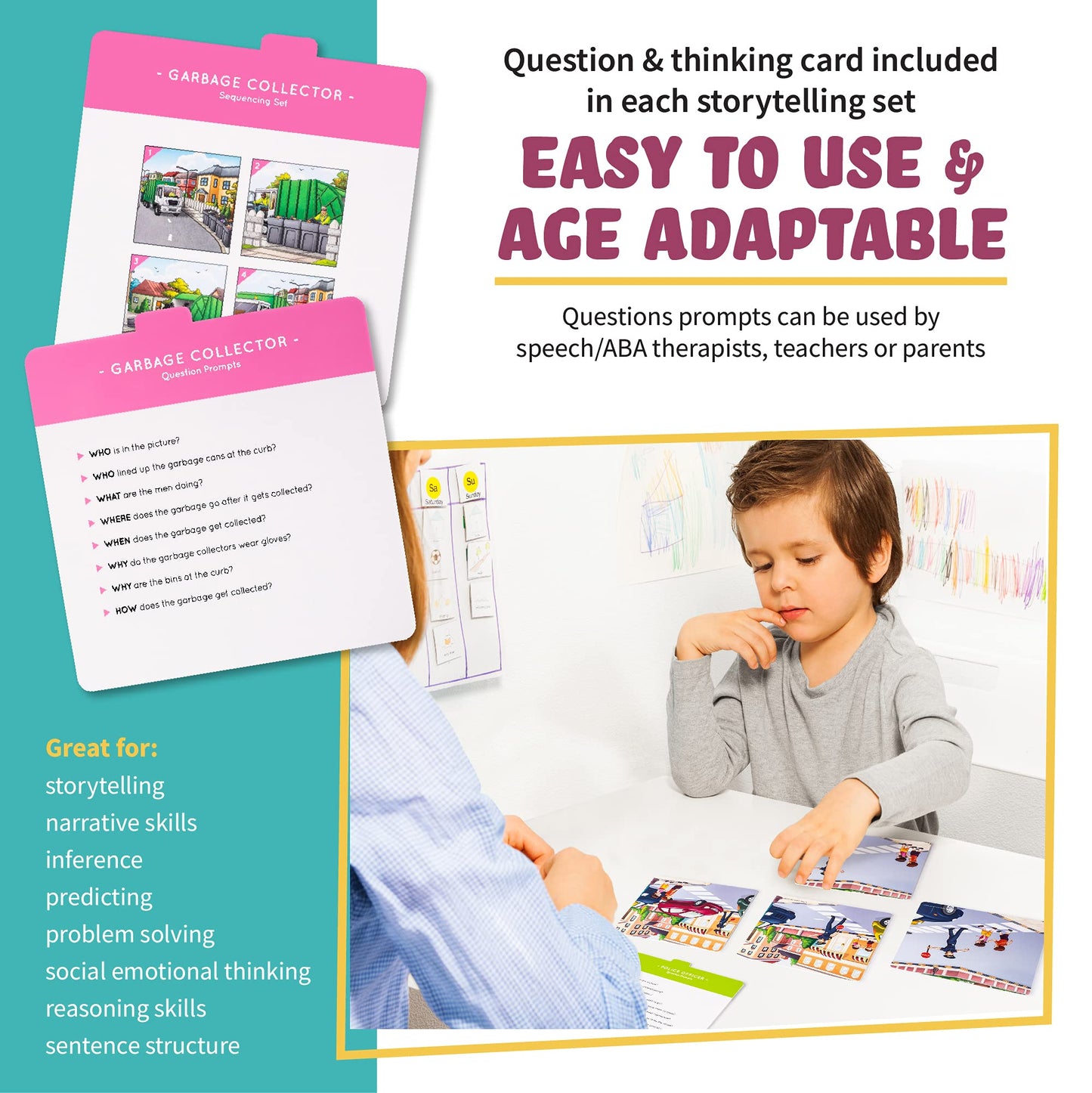 SPARK INNOVATIONS Kids Story Cards Sequence Game Large Storytelling and Sequencing Cards. Community Helper Stories for Sentence Building Educational Picture Card Games