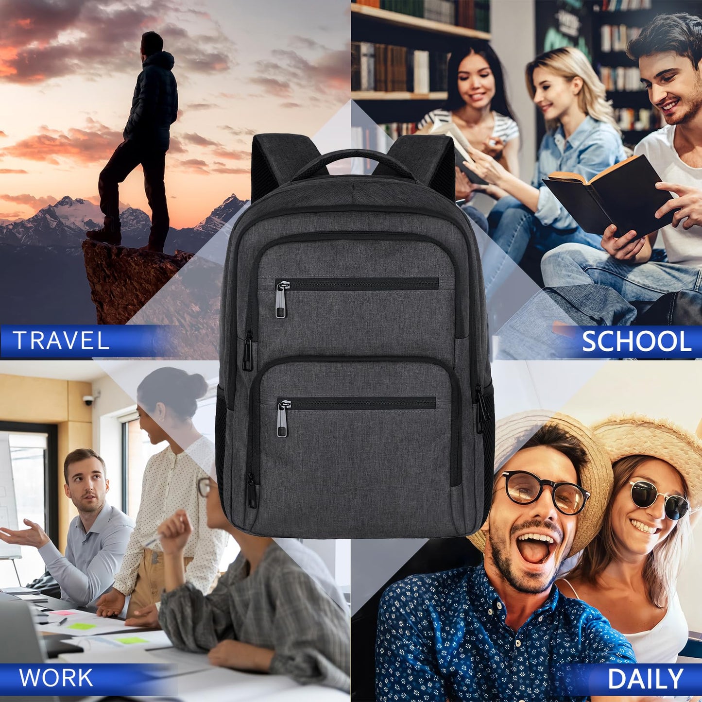 Skaypibs Backpck for Men Women, School Backpack for Boys Girls Teen, 17.3 inch Laptop Back Pack with Reinforced Straps for travel, Work backpack,book bag, Bookbag Mochilas para hombres Black