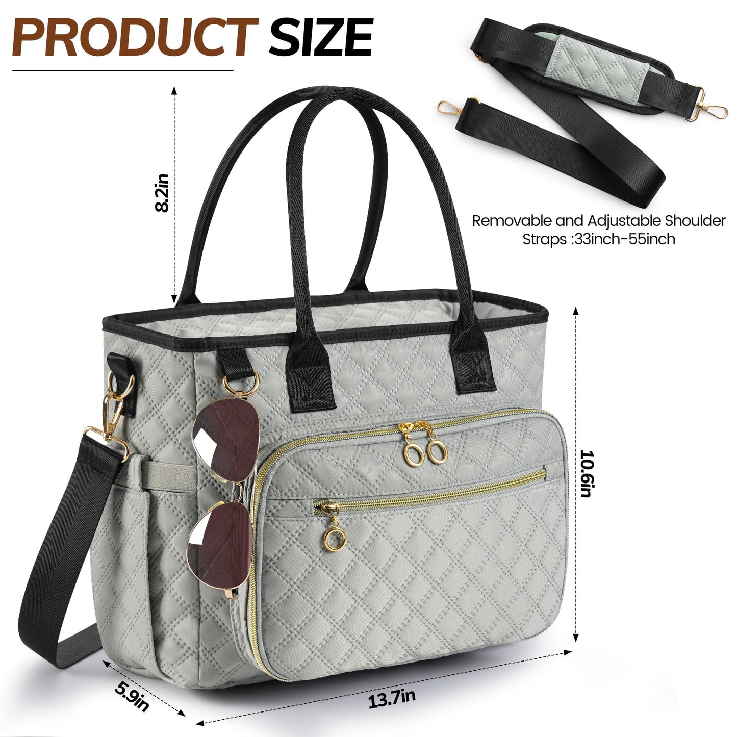 Derxizi Large Bible Bag with Bible Cover Case for Women, Quilted Church Tote Bags for Bible Study Supplies, Christian Gifts for Women (Gray)