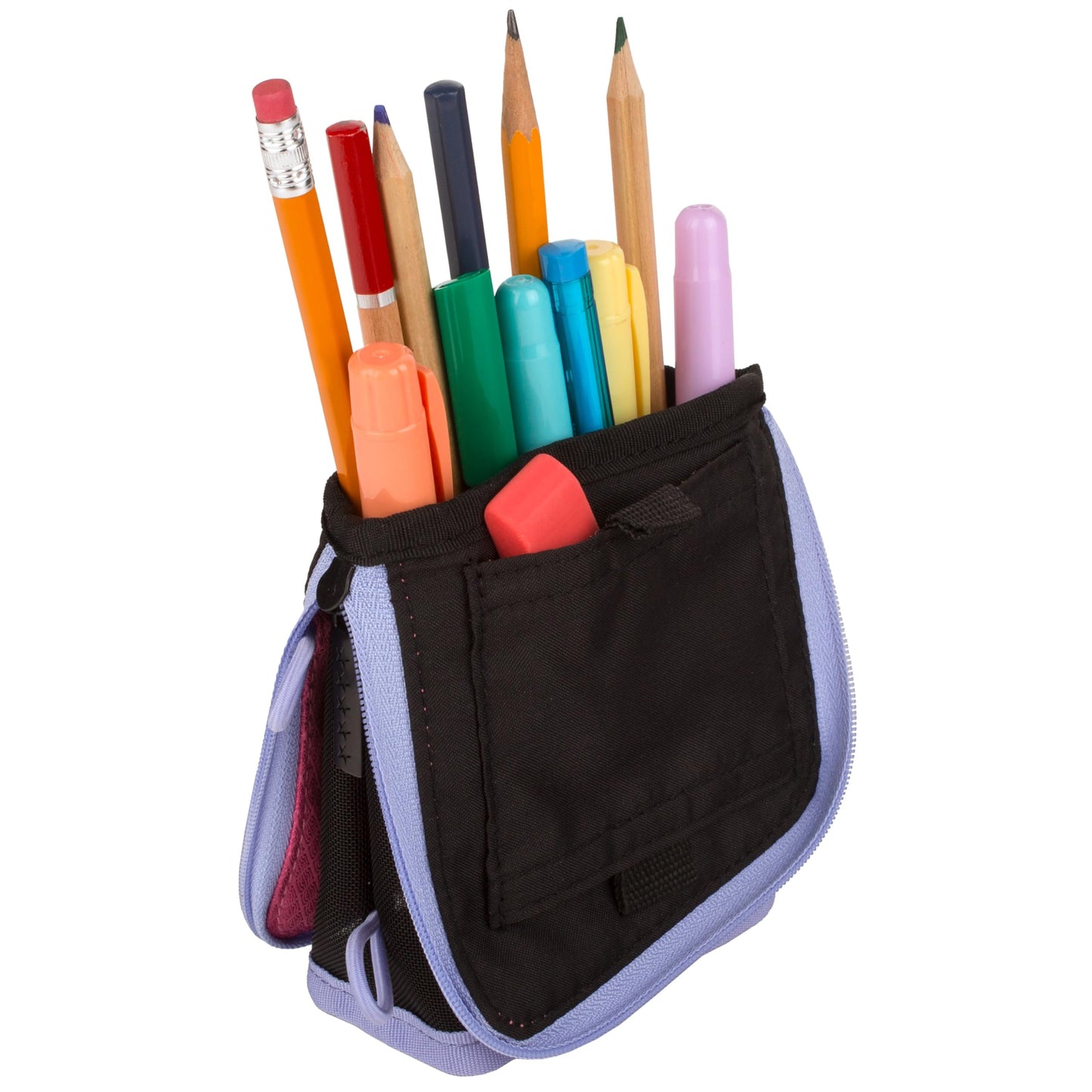 Five Star Pencil Pouch, Pen Case, Stand 'N Store Zipper Pouch, Fits 3-Ring Binder, Storage Organizer for School Supplies Earbuds Chargers Cables Makeup, Pink/Berry (500210F-ECM)