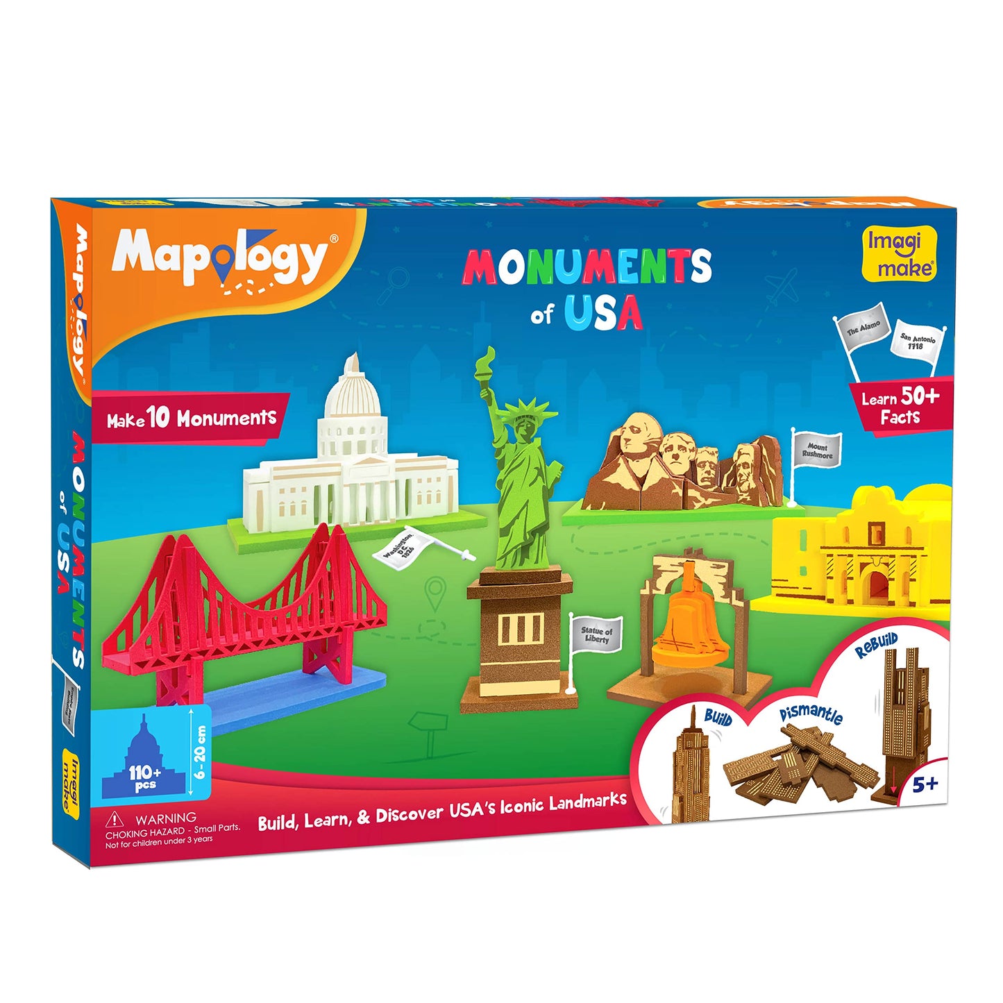 Imagimake Mapology Monuments of USA | 3D Puzzles for Kids | STEM Toys & Games | Educational Toys for Kids 5-7 | Birthday Gift for Boys & Girls Age 5 Years & Up | Christmas 3-D Puzzle for 8-10