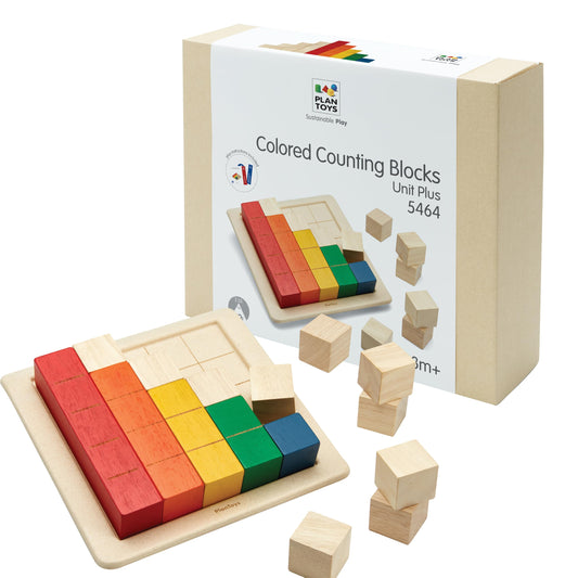 PlanToys® Wooden Colored Building Blocks | Montessori Inspired Math Learning Toy for Counting, Sorting & Sequencing | Eco Friendly Educational Toy for Numbers, Patterns & Spatial Skills
