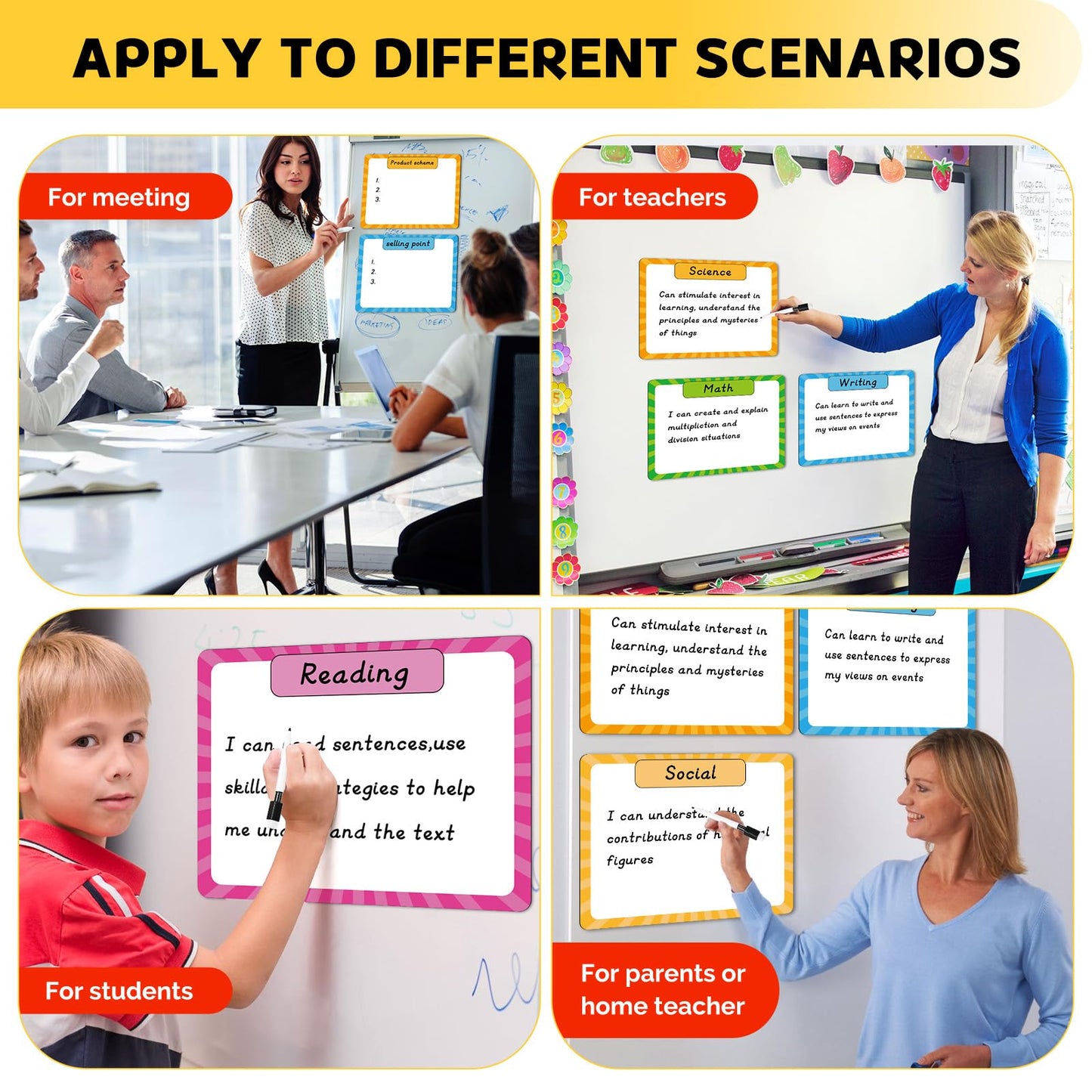 KIKIGOAL Reusable Magnetic Write and Wipe Paper Classroom Organization Chart, Dry Erase Objectives Learning Magnets for Class Whiteboard with 2 Writing Markers, Great for Classroom Goals Targets