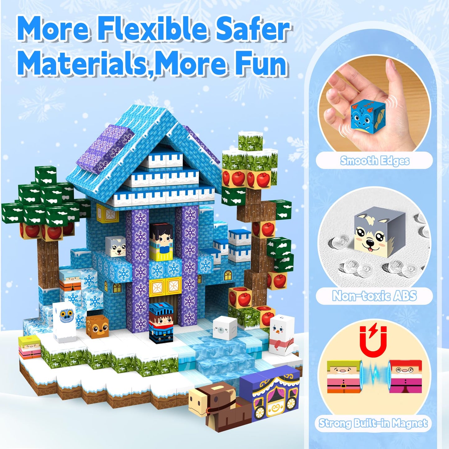 200pcs Magnetic Blocks, Magnetic Blocks for Kids Ages 4-8, Magnetic Cubes Sets for Ice Castle Build, Stacking Magnets for Kids, Birthday Gifts for Boys and Girls Age 3+ Years Old-11unique characters