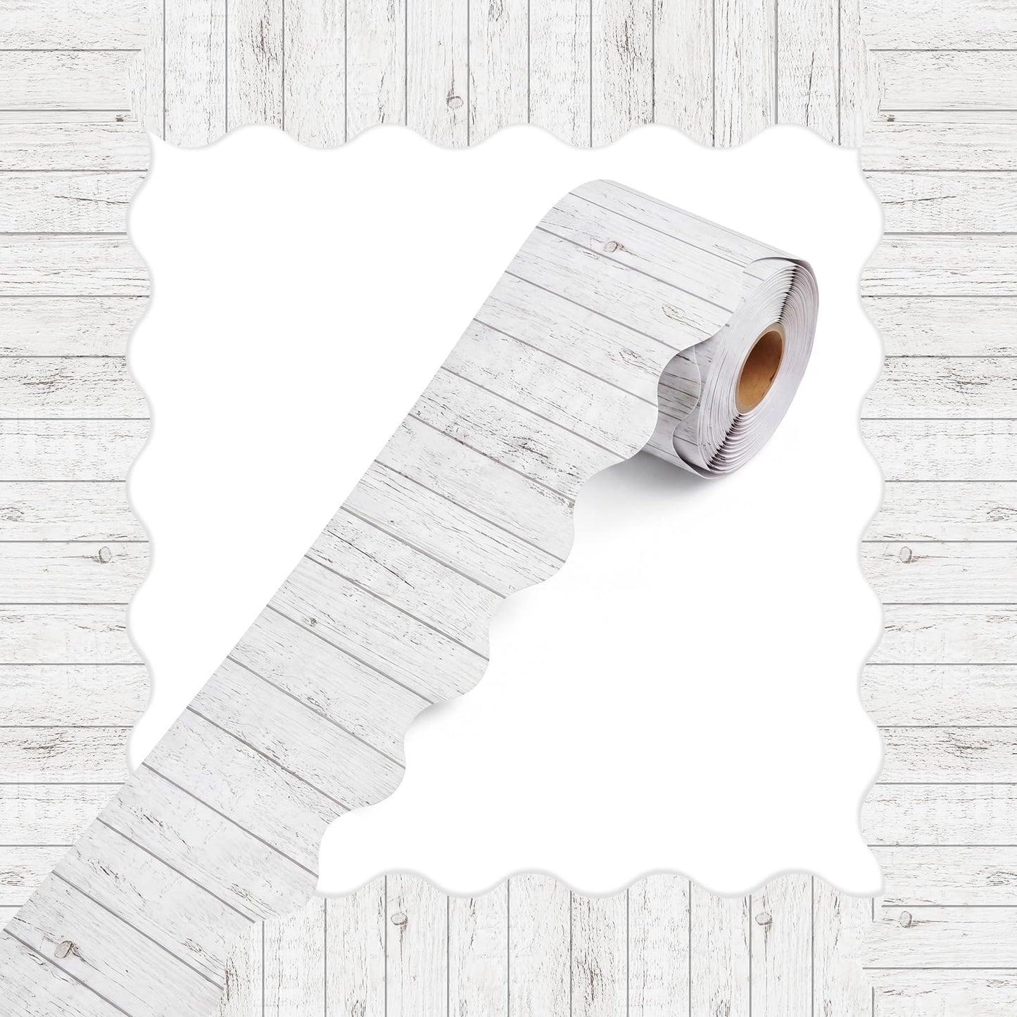Tenceur 120 Feet Bulletin Board Borders Wooden Pattern Straight Rolled Border Trim Wood Straight for Classroom Schools Office Decoration(White)