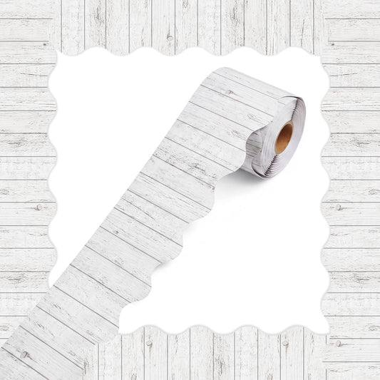 Tenceur 120 Feet Bulletin Board Borders Wooden Pattern Straight Rolled Border Trim Wood Straight for Classroom Schools Office Decoration(White)