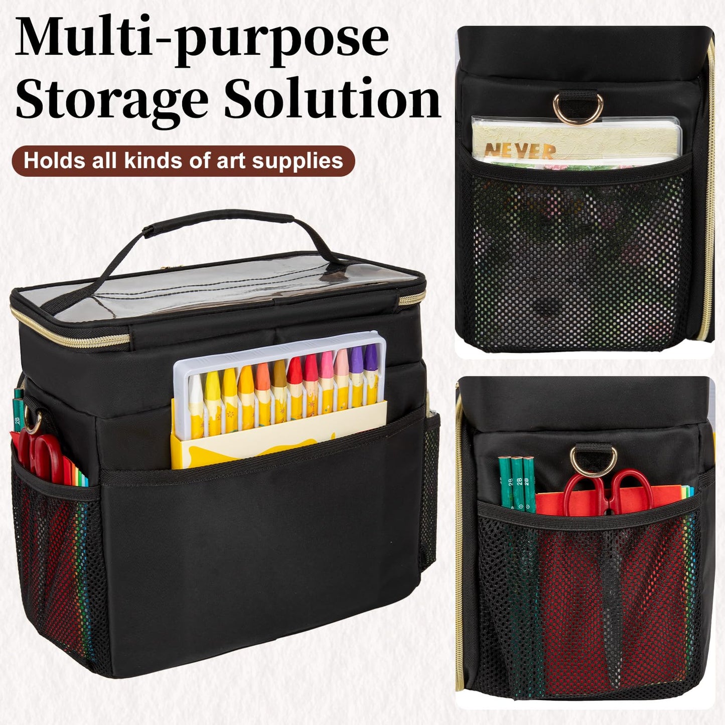 Wigojoy Large Marker Organizer Case for 200-300 Markers, Double-Layer Marker Bag with Removable Dividers, Marker Organizer for Markers, Pencils, Crayons or Other Art Supplies, Black (Bag Only)
