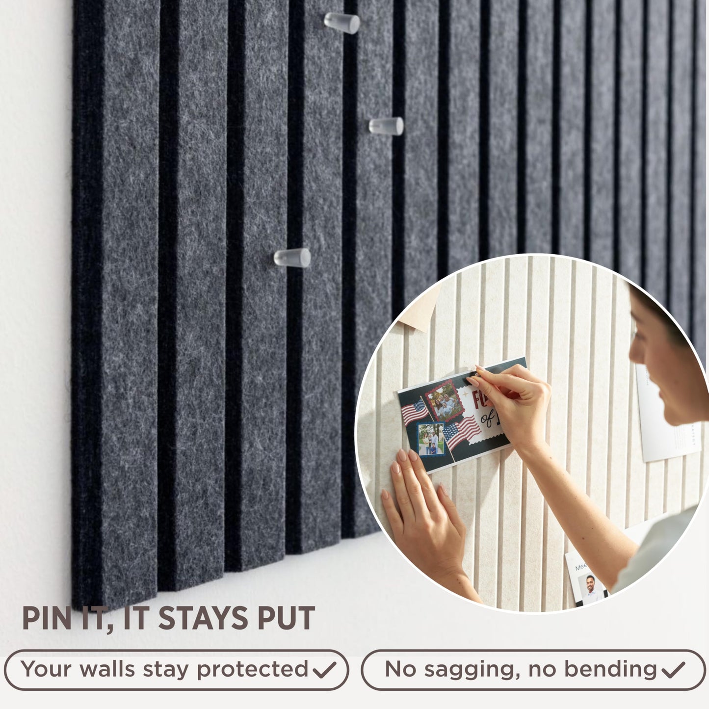 VIVELDA Felt Bulletin Board Tiles 48"x36" - 12-Pack Cork Board Alternative, OEKO-TEX Certified, NRC 0.95 Acoustic Wall Panels, Damage-Free Adhesive, Slatted Design, Home Office & Classroom (Moonstone)