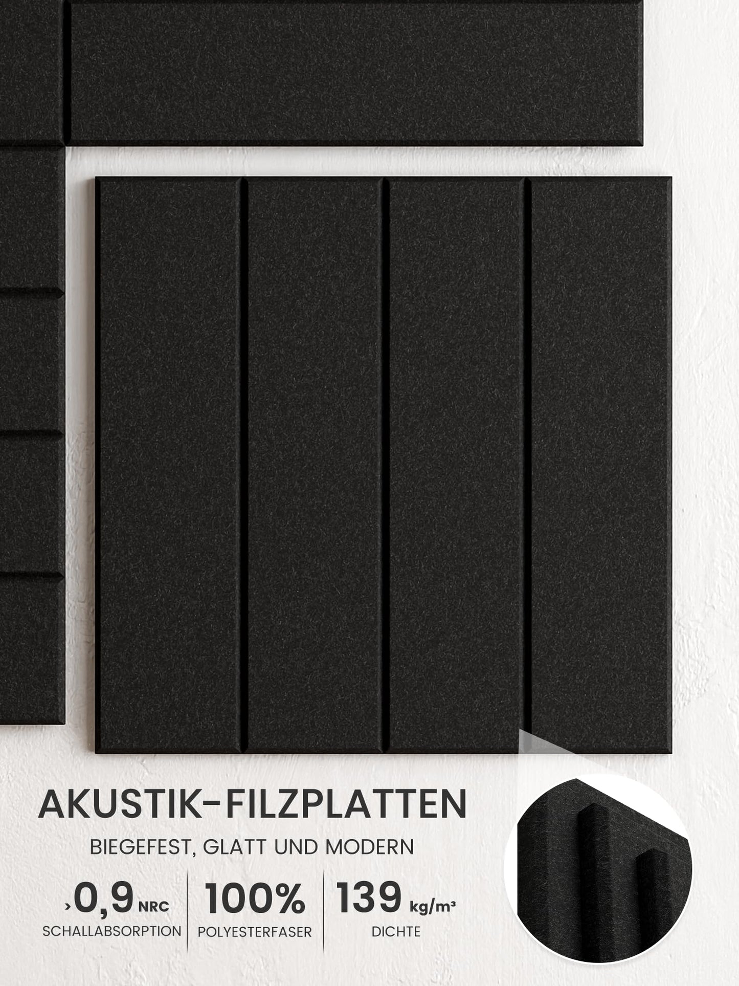 Bumusty Large Cork Board Alternative-36 x 24" Felt Bulletin Board Tiles, with 30 Pushpins, 40 Adhesive Tabs, Bold-Stripe 6-Pack, Cork Boards for Office Push Pin Board Felt Board-Black