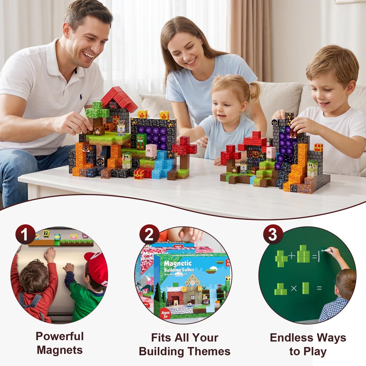 Fitrobust 200PCS Magnetic Blocks, Magnetic Building Blocks, 0.78in Magnetic Building Cubes, STEM Game Stacking Toys for Kids, Birthday Gifts for Boys and Girls Age 3+ Years Old