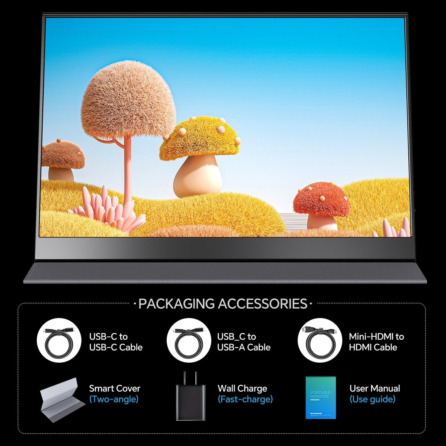 Yxk Portable Monitor 15.6 Inch 4K 60Hz 100% sRGB Ultra-Slim Travel Monitor with Dual Speakers USB-C HDMI Second Screen for Laptop PC Mac Phone Xbox PS4/5 Switch, VESA Kickstand with Cover Stand