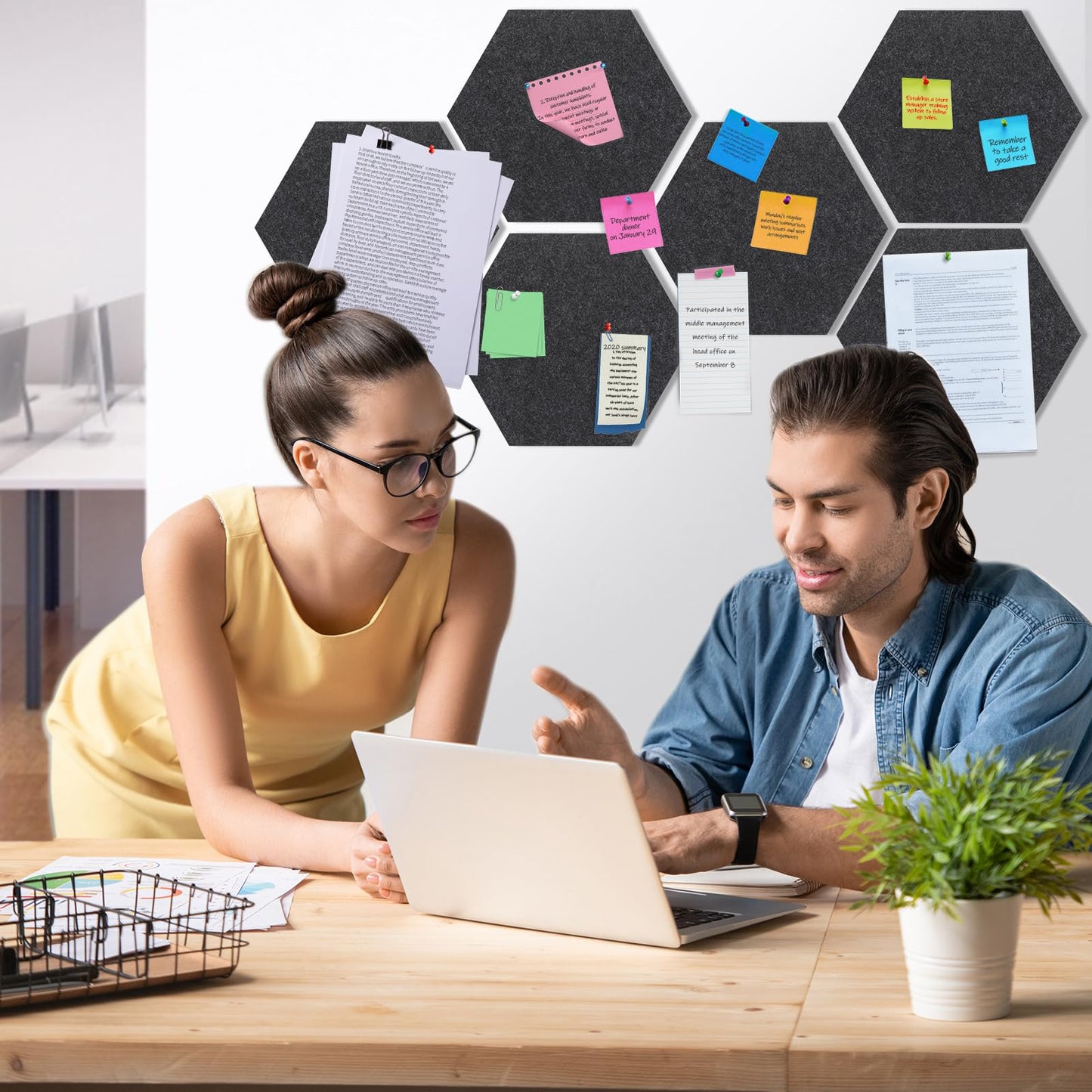 SEG Direct Hexagon Felt Cork Board Tiles, Hexagon Felt Bulletin Board Tiles Self Adhesive Picture Board, Memo Notice Tiles Pin Board for Walls Office, 11.8" x 10.2", 5PCS(Black)