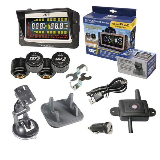 TST 507 Tire Pressure Monitoring System with 4 Cap Sensors and Color Display for Metal/Rubber Valve Stems by Truck System Technologies, TPMS for RVs, Campers and Trailers