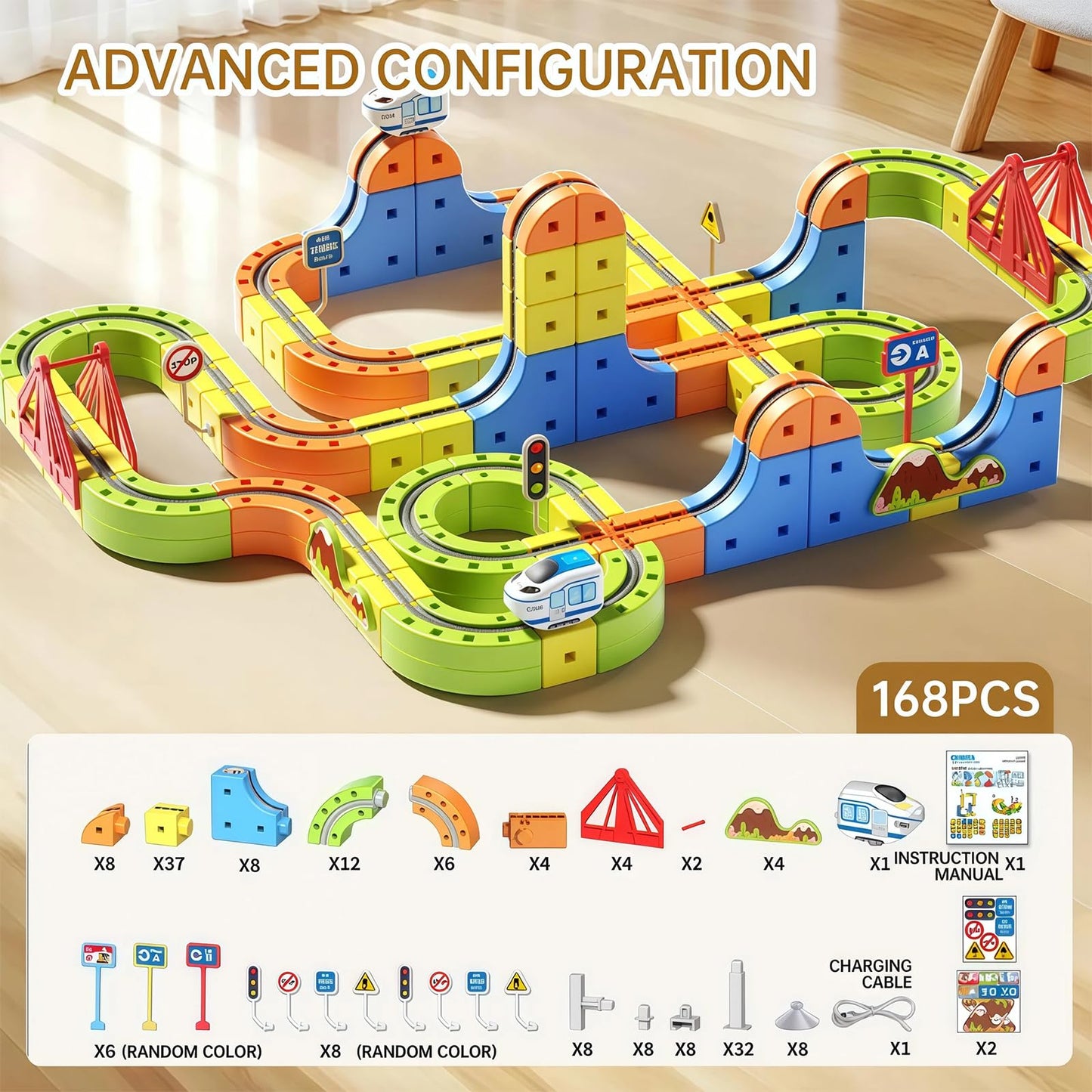 160PCS Magnetic Cube Track Train Set for Toddlers – 3D Vertical STEM Building Block Rail – Electric Magnetic Train Set Toy for Boys & Girls Ages 3-8